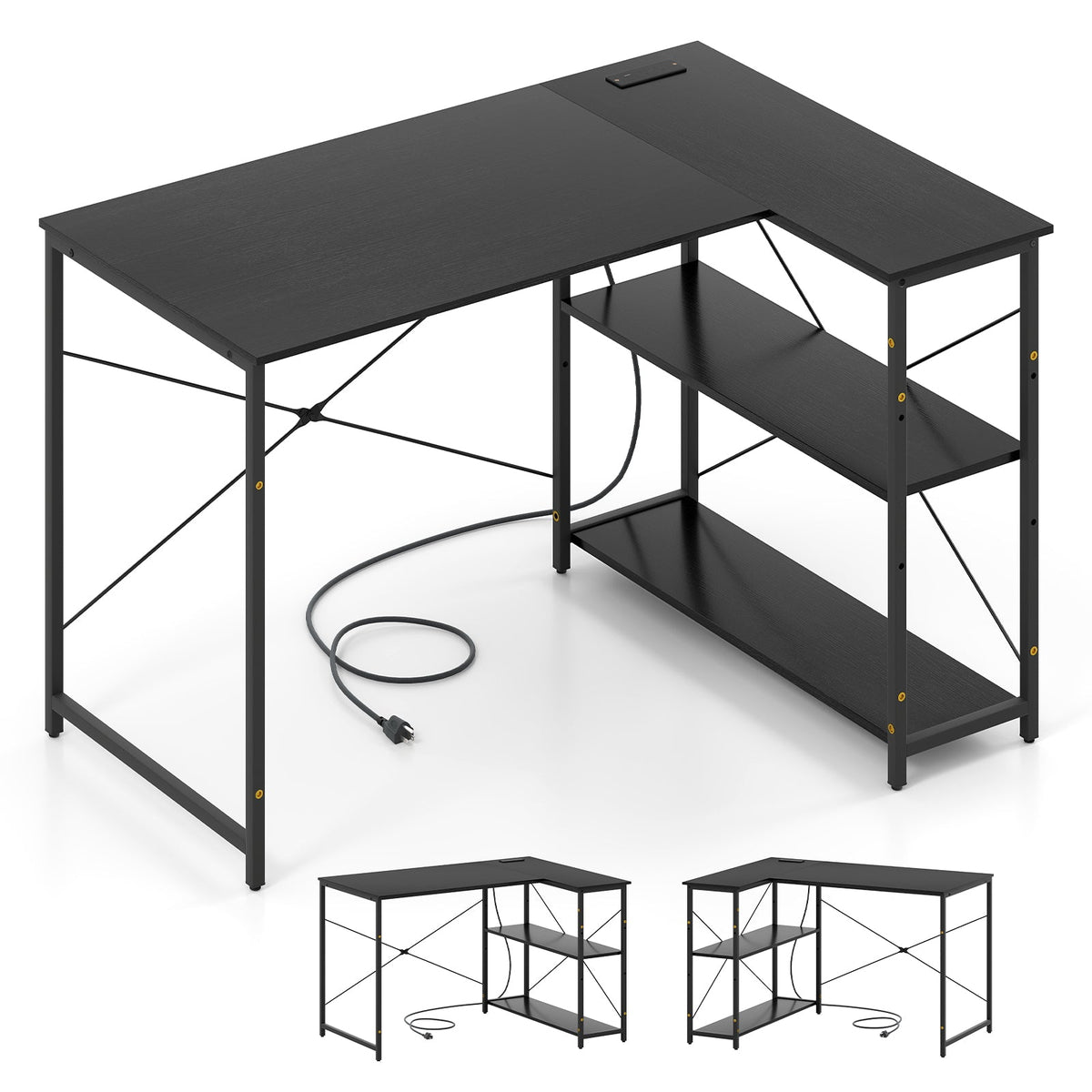 L-shaped 47 Inch Reversible Corner Desk with Adjustable Storage Shelves
