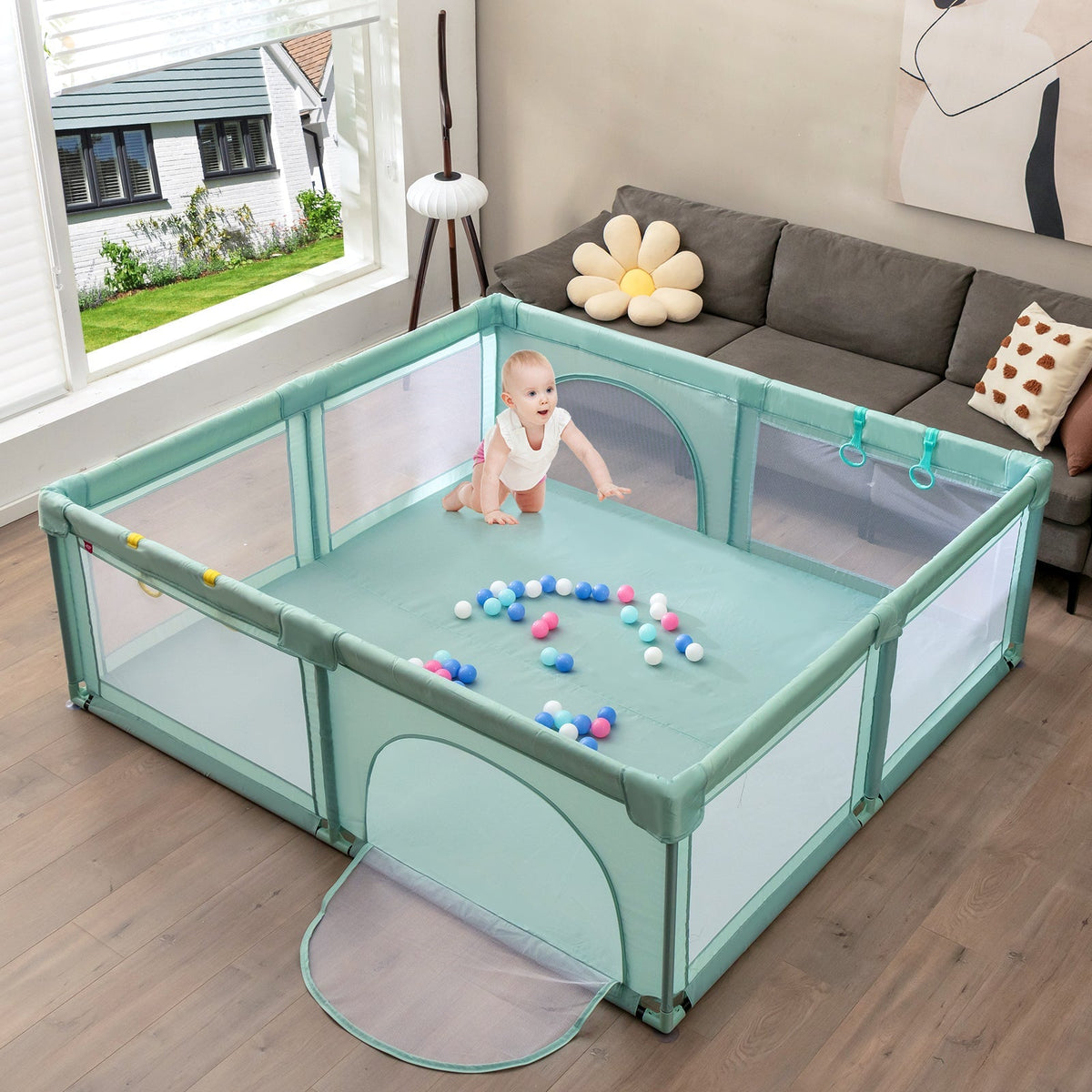 Large Infant Baby Playpen Safety Play Center Yard with 50 Ocean Balls