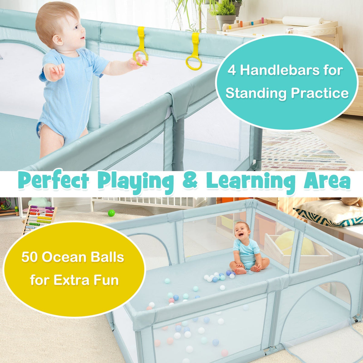 Large Infant Baby Playpen Safety Play Center Yard with 50 Ocean Balls