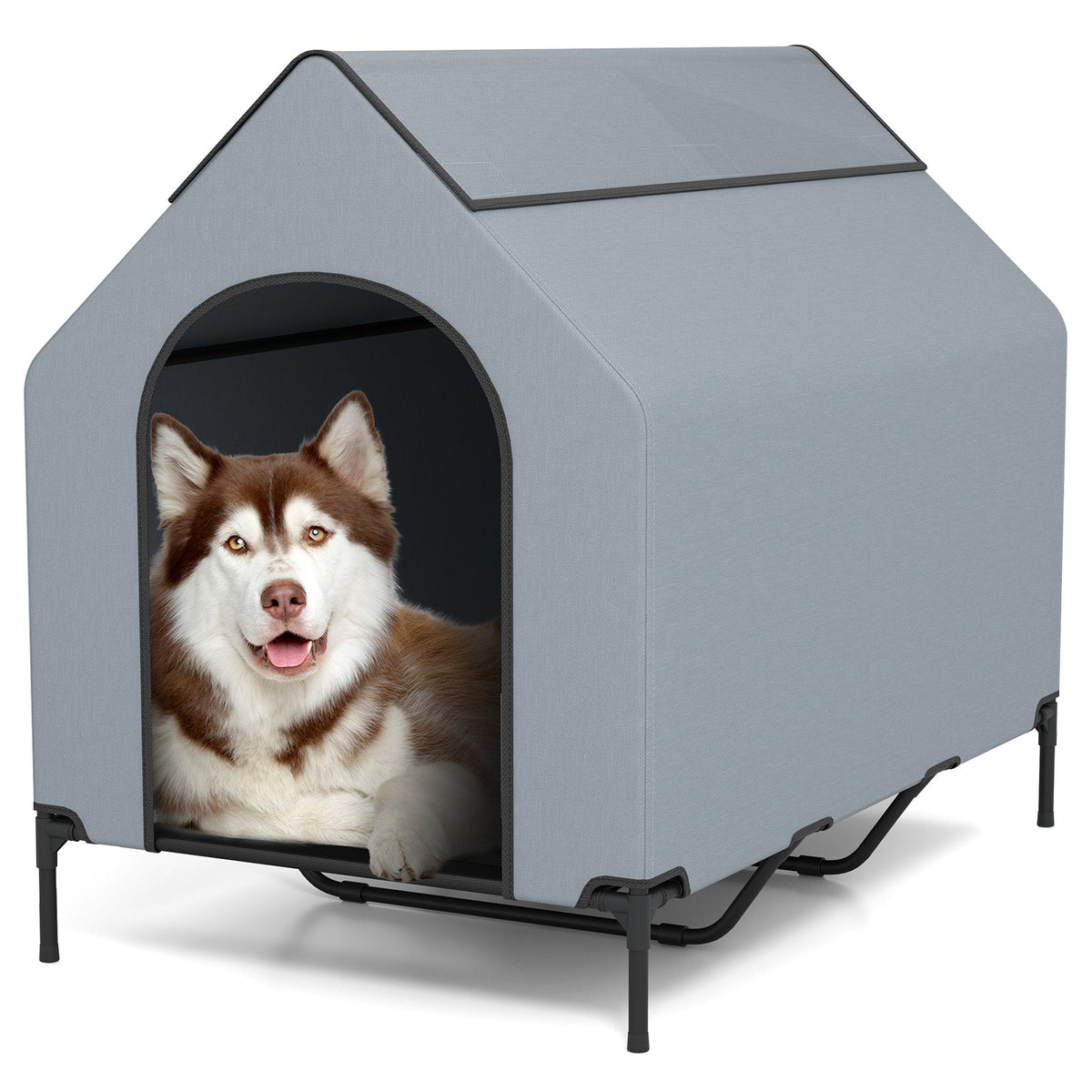 Large/Middle/Small Outdoor Elevated Pet House with Ventilated Windows-L