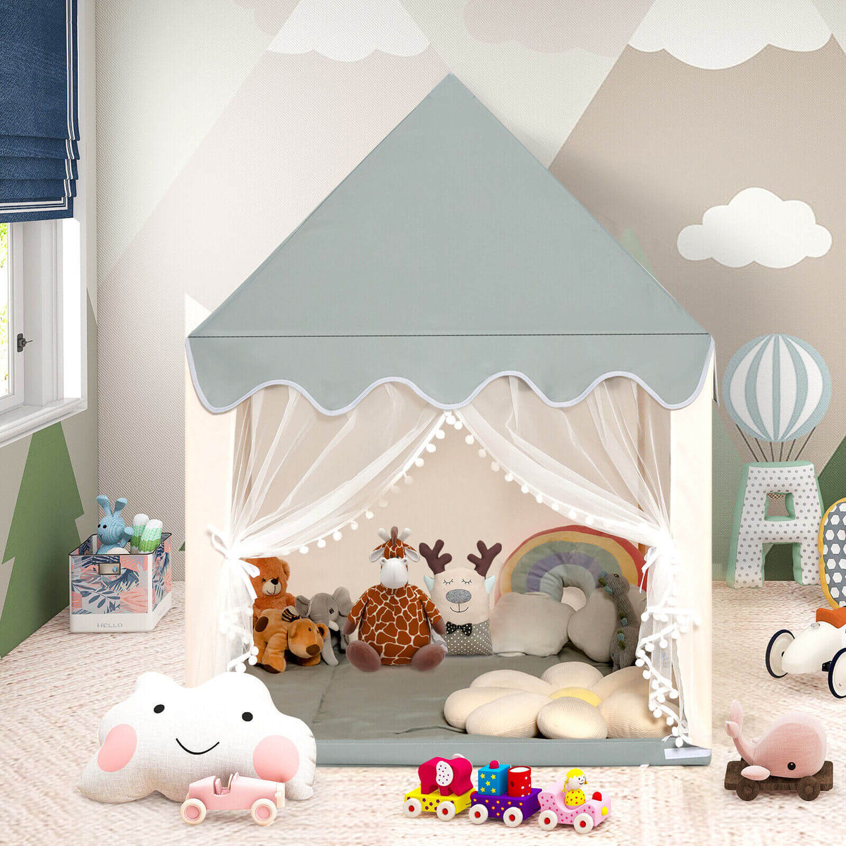 Castillo de juego grande para niños, tienda de hadas con alfombra