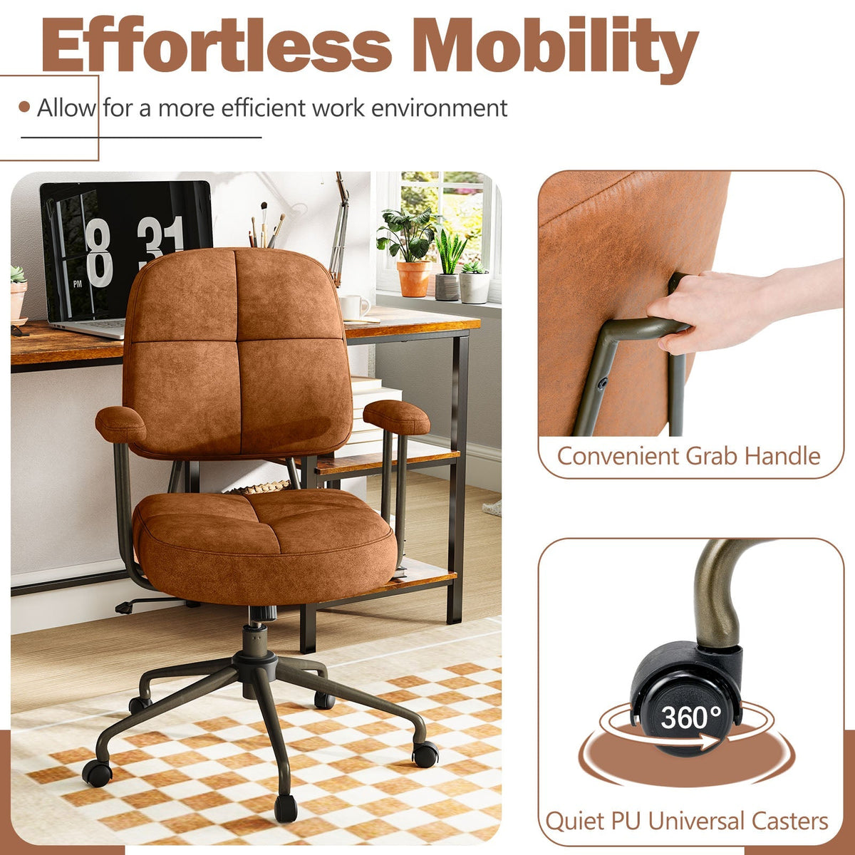Leathaire Upholstered Task Home Office Chair with Cushioned Back