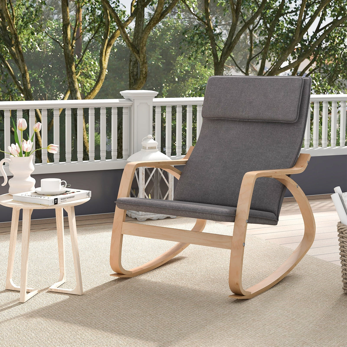 Stable Wooden Frame Leisure Rocking Chair with Removable Upholstered Cushion