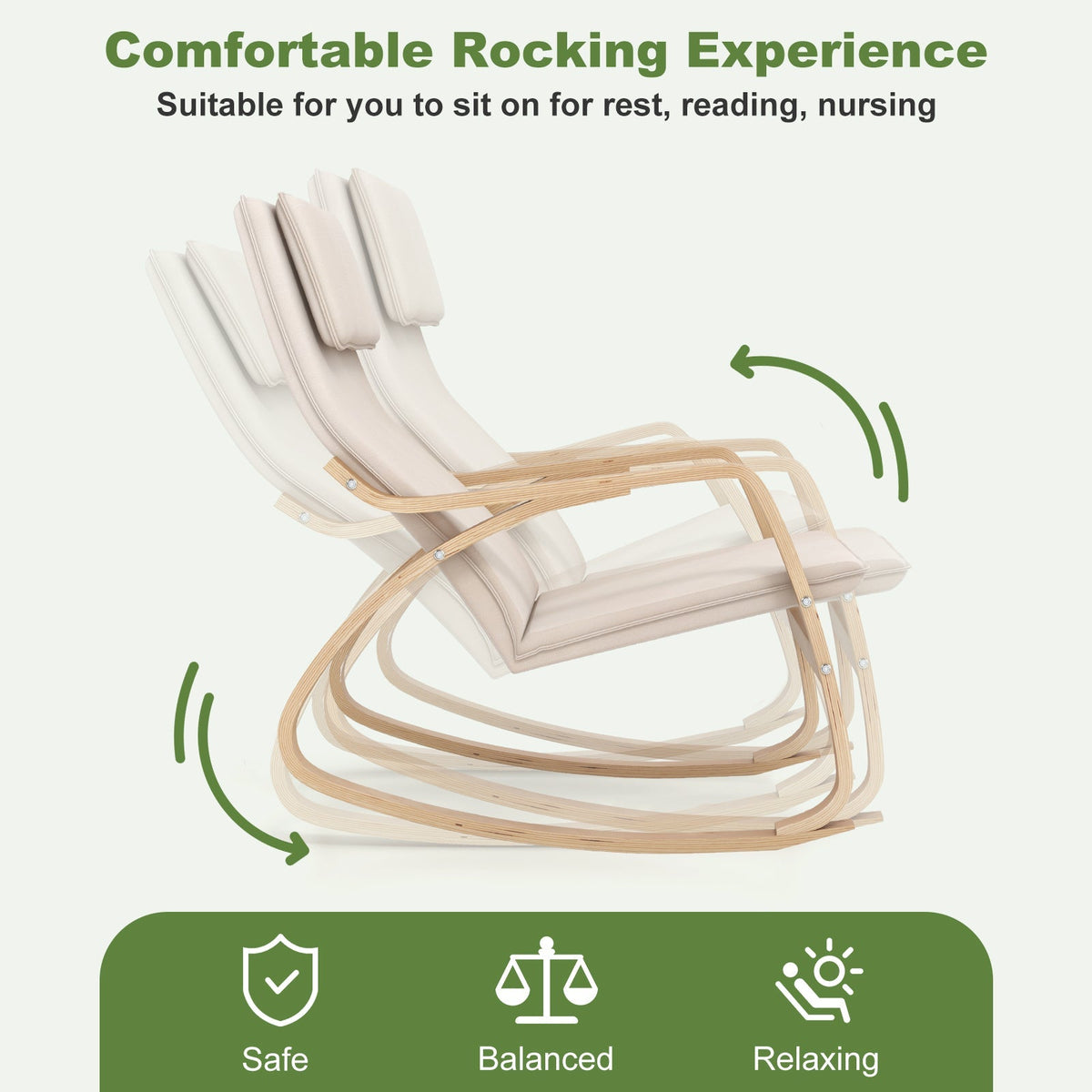 Stable Wooden Frame Leisure Rocking Chair with Removable Upholstered Cushion