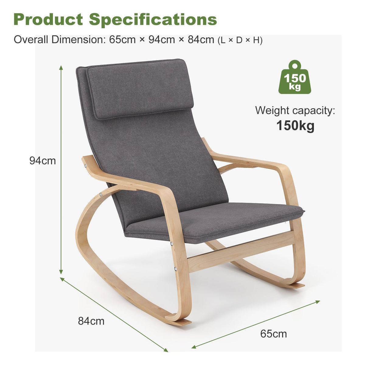Stable Wooden Frame Leisure Rocking Chair with Removable Upholstered Cushion
