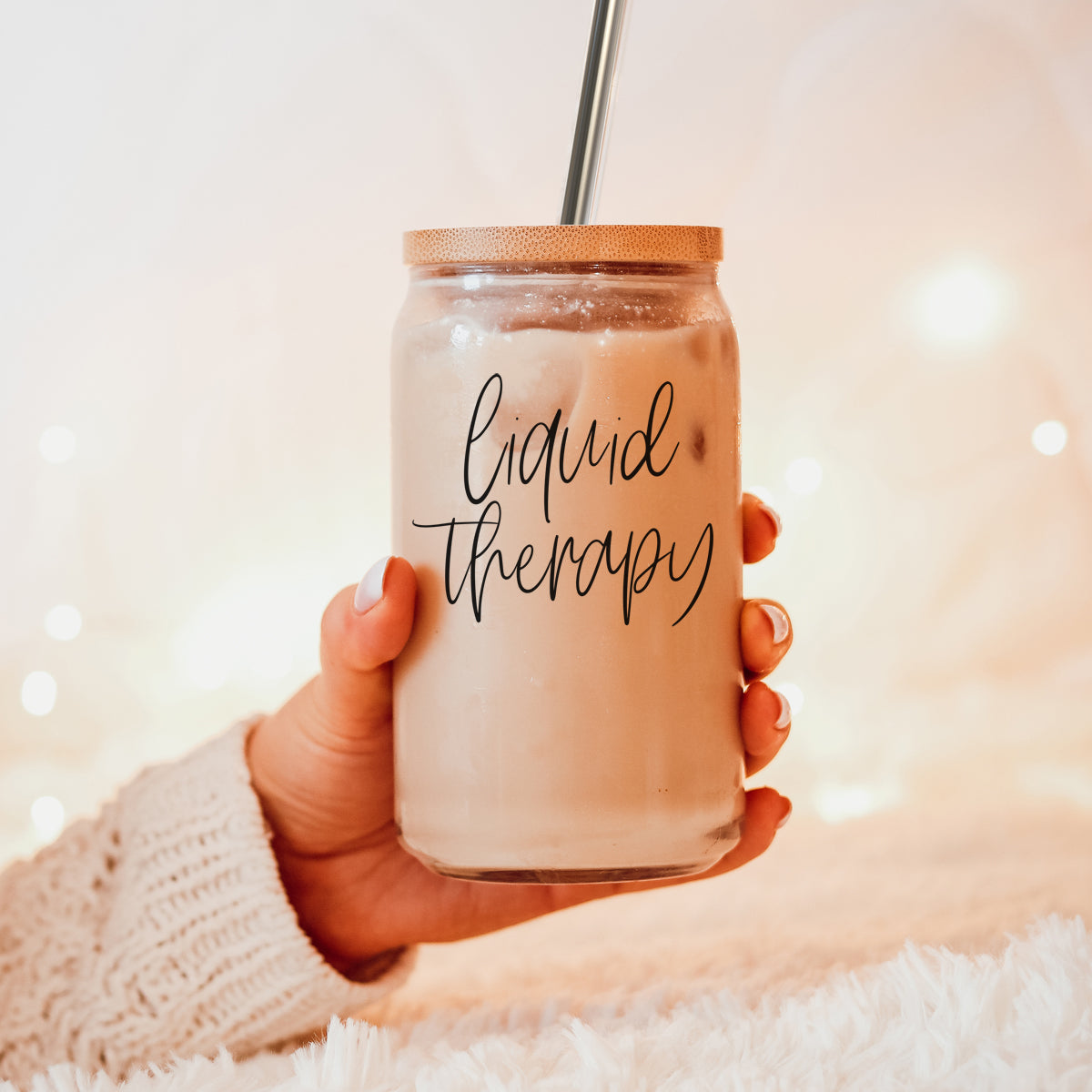 Liquid Therapy 17oz Glass Tumbler With Bamboo Lid, 2 Stainless Straws And Straw Cleaner