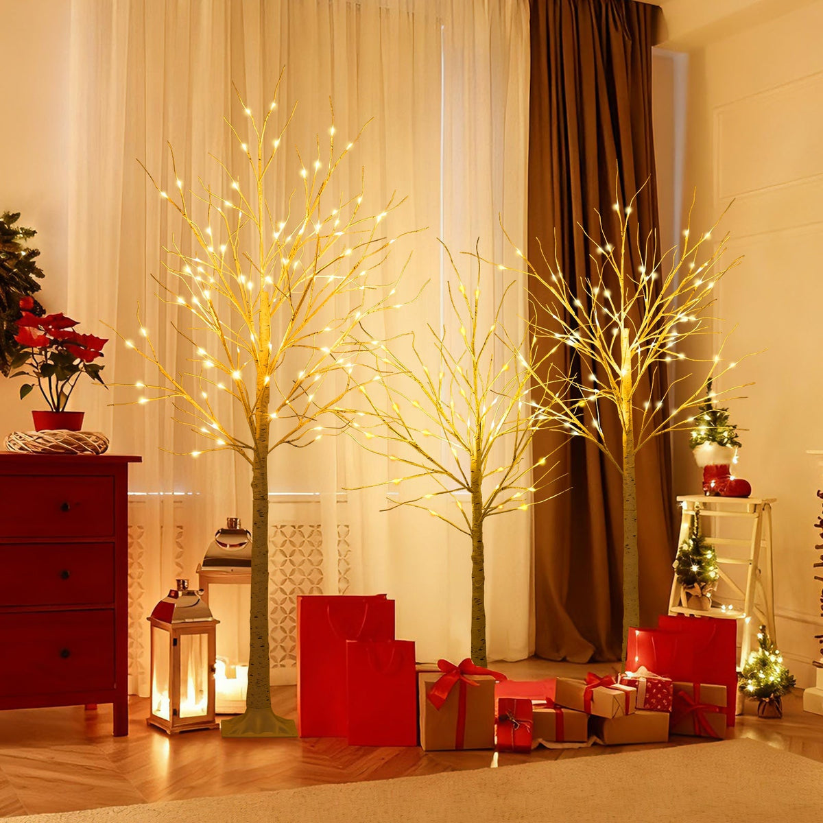 Lighted Birch Tree Set of 3 with 4/5/6 FT Pre-Lit Artificial Christmas Tree for Holiday Party