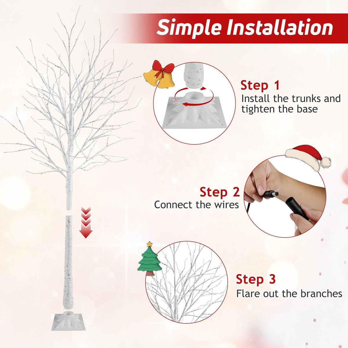 Lighted Birch Tree Set of 3 with 4/5/6 FT Pre-Lit Artificial Christmas Tree for Holiday Party