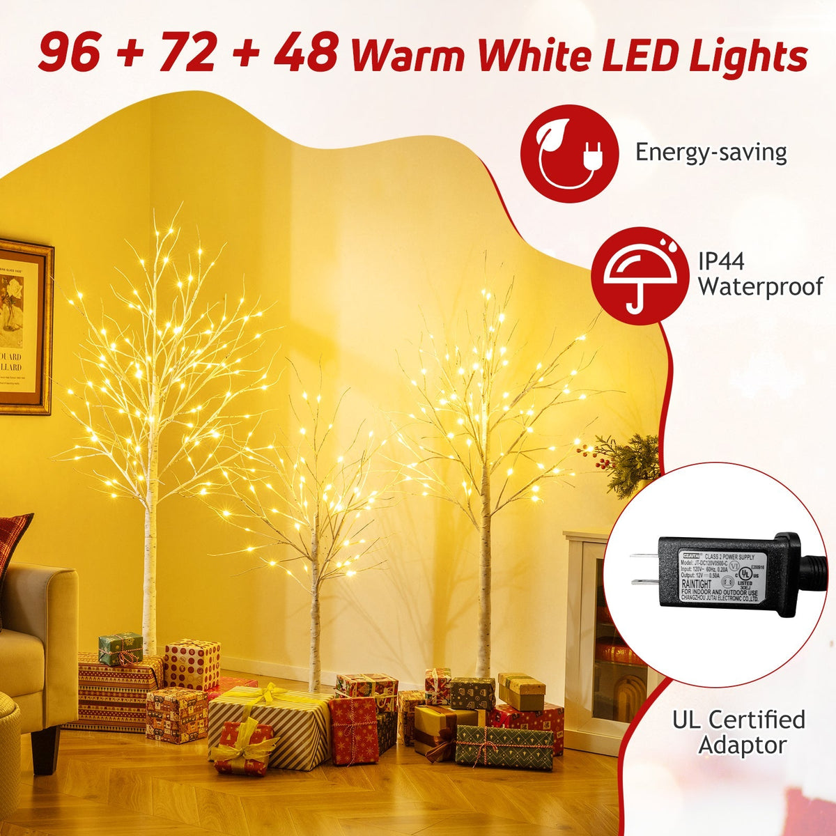 Lighted Birch Tree Set of 3 with 4/5/6 FT Pre-Lit Artificial Christmas Tree for Holiday Party