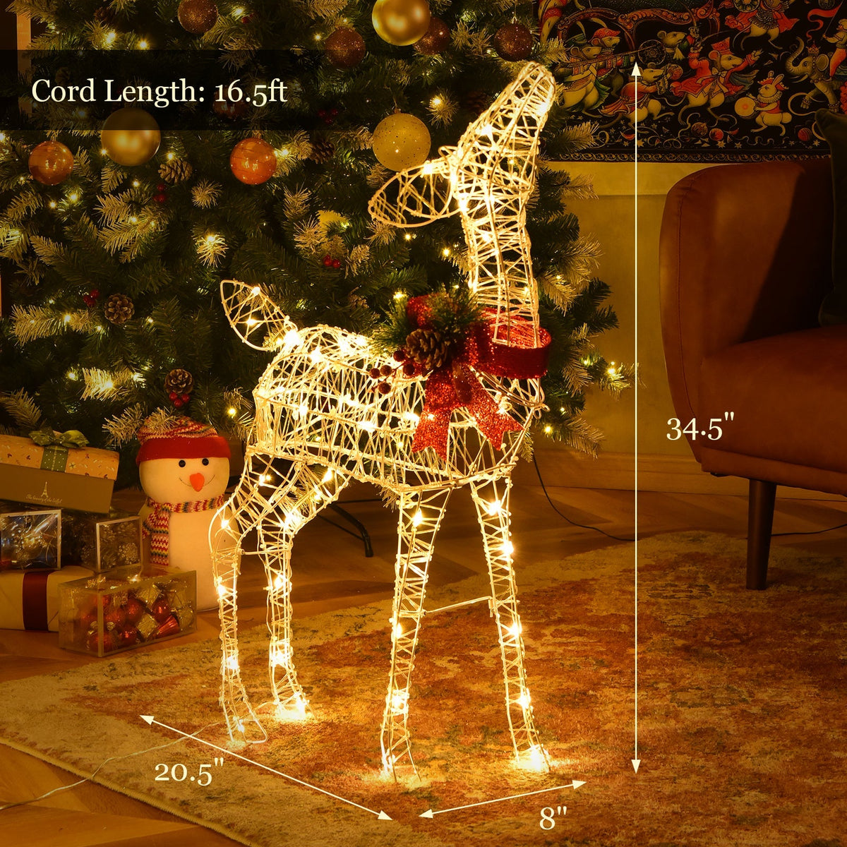 34.5 Inch Lighted Christmas Reindeer Decoration with 50 Warm White LED Lights