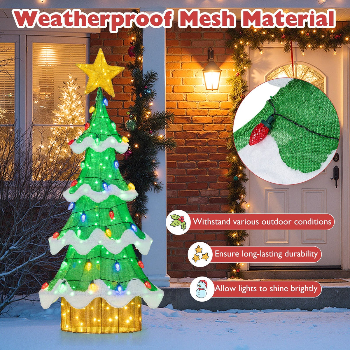 Lighted Christmas Tree Outdoor Indoor 3D Mesh Tree with 34 Colorful Strawberry Bulbs-M