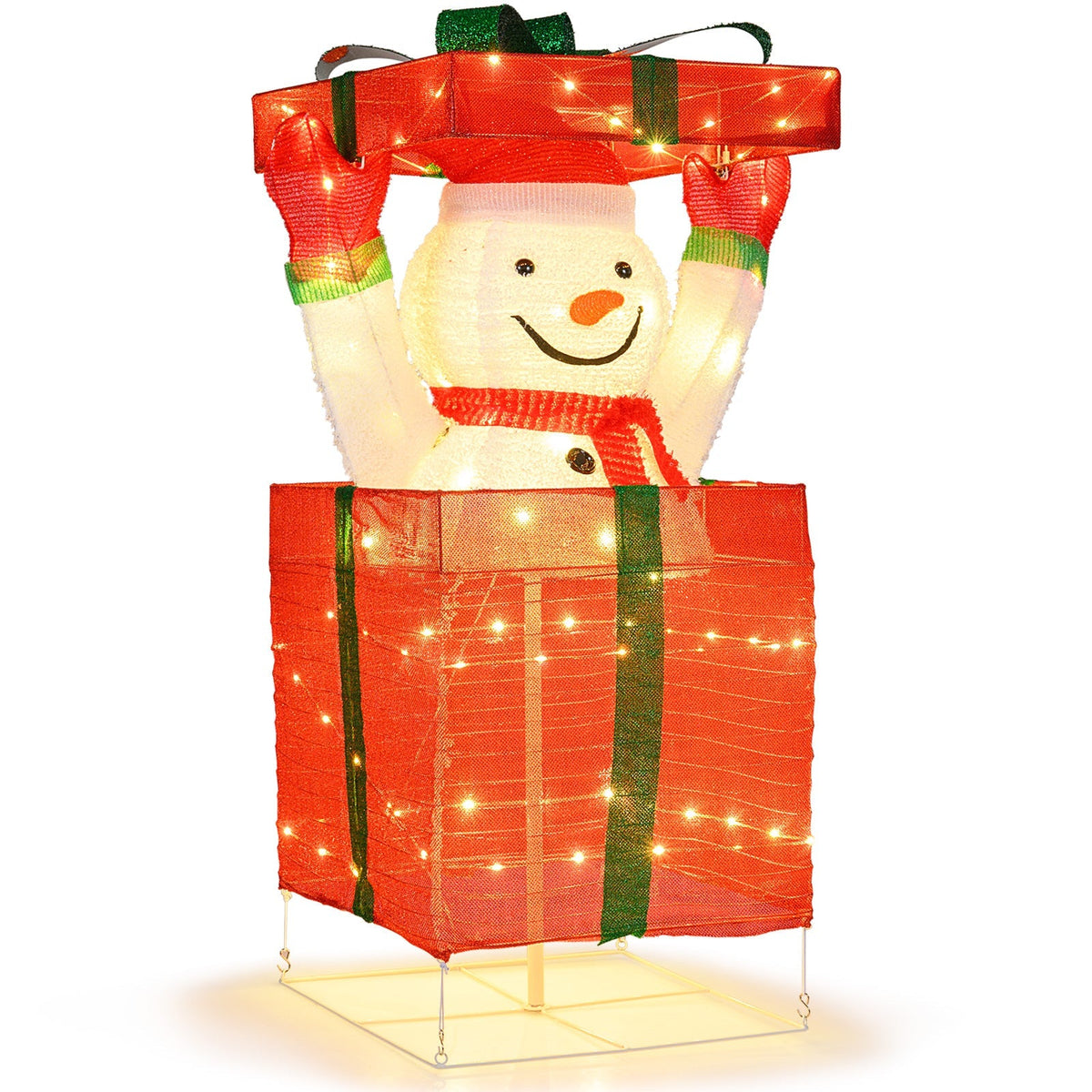 Lighted Snowman in Gift Box Christmas Decoration