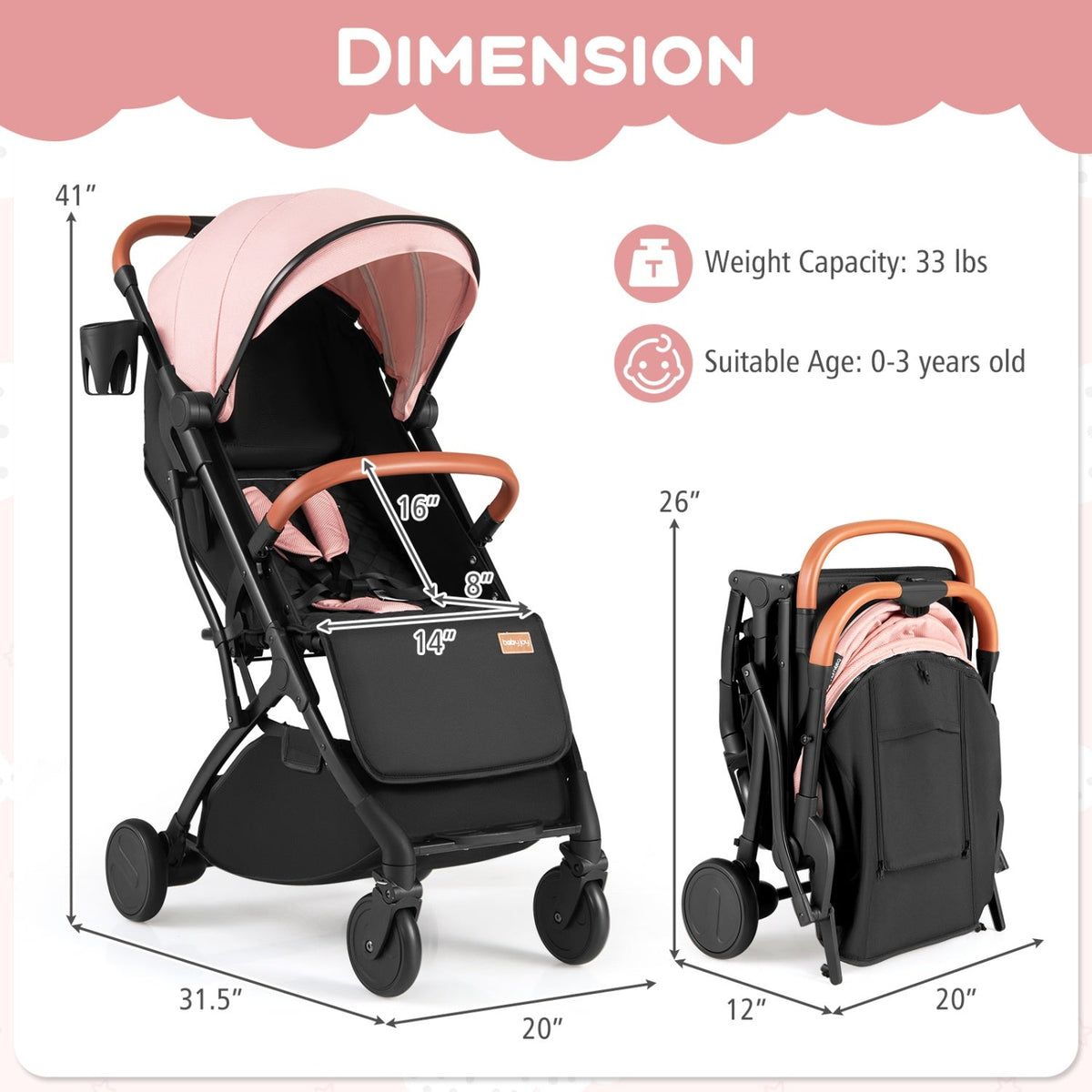 Lightweight Baby Stroller Compact Travel Stroller with One-Hand Folding