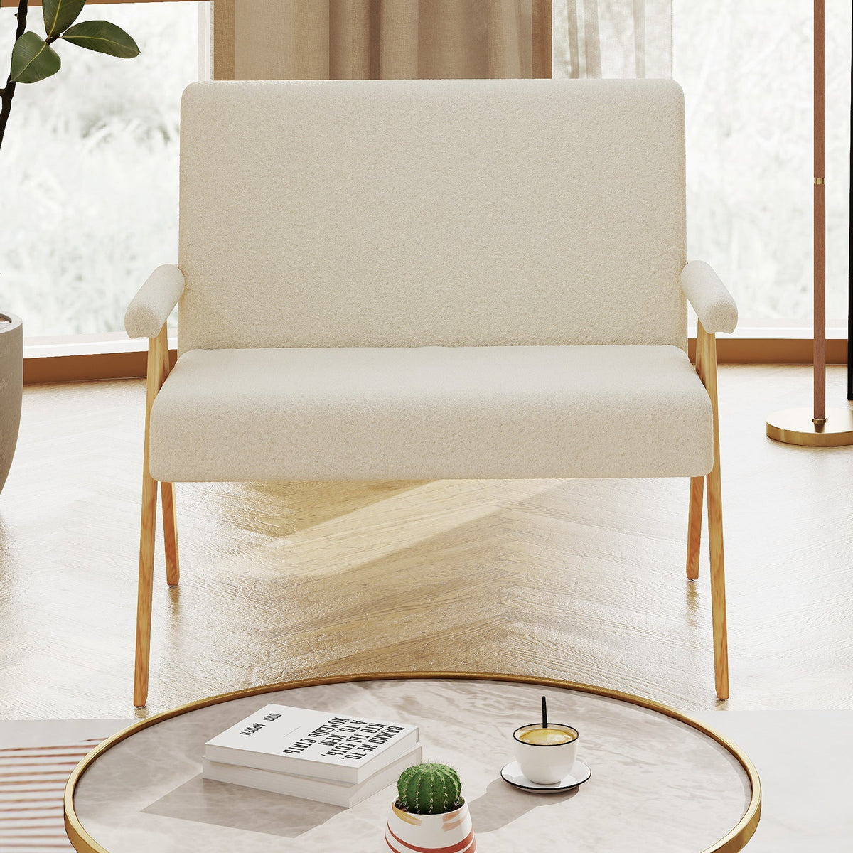 Loveseat Sofa with Armrests and Wooden Legs