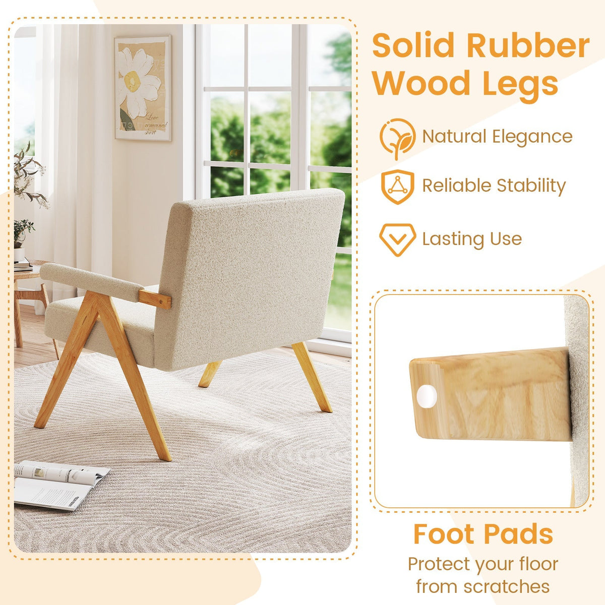 Loveseat Sofa with Armrests and Wooden Legs