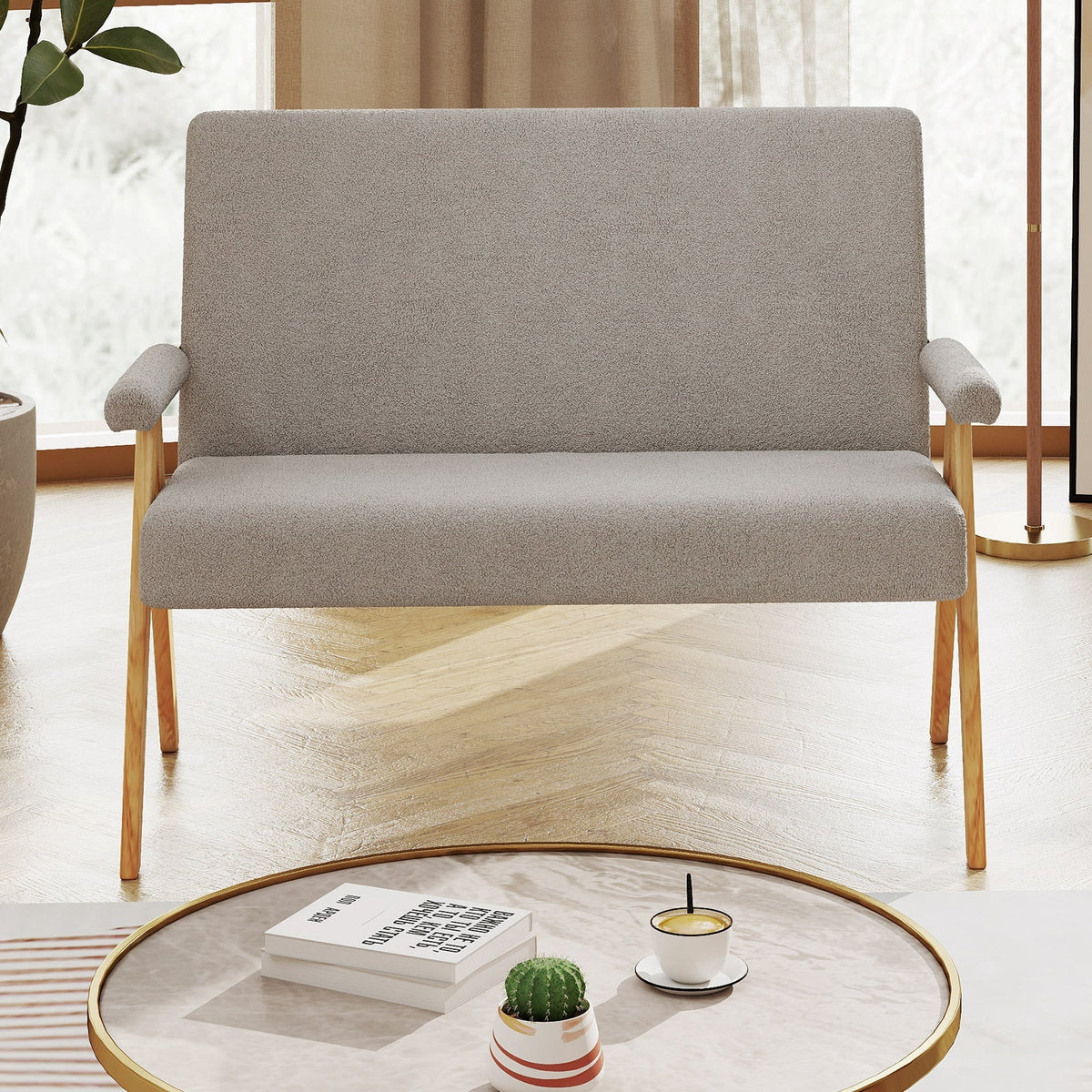 Loveseat Sofa with Armrests and Wooden Legs