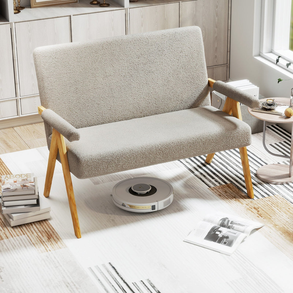 Loveseat Sofa with Armrests and Wooden Legs