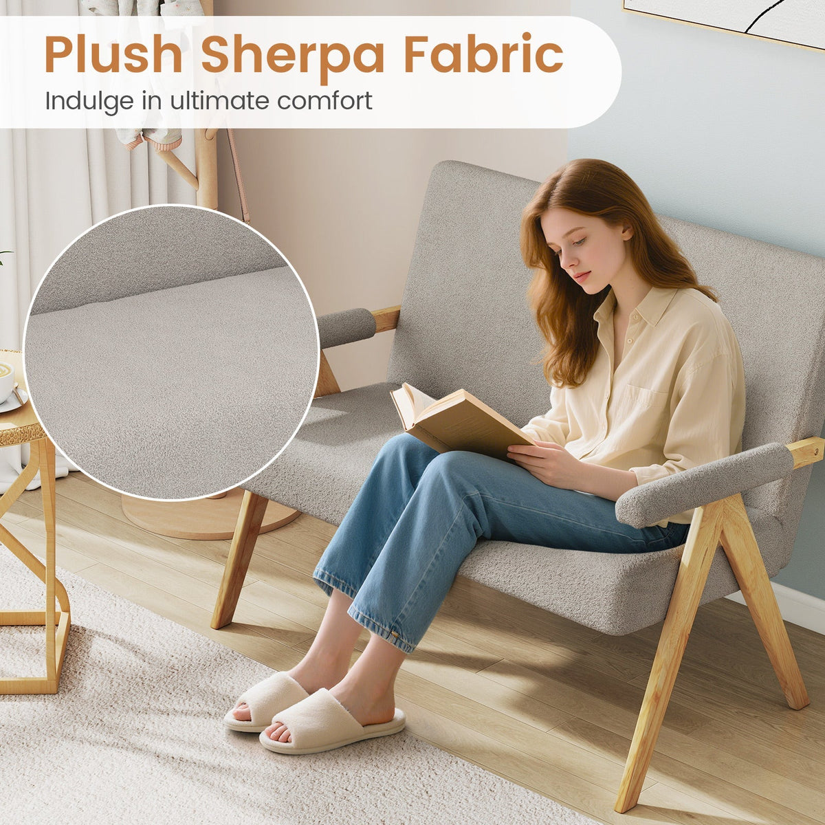 Loveseat Sofa with Armrests and Wooden Legs