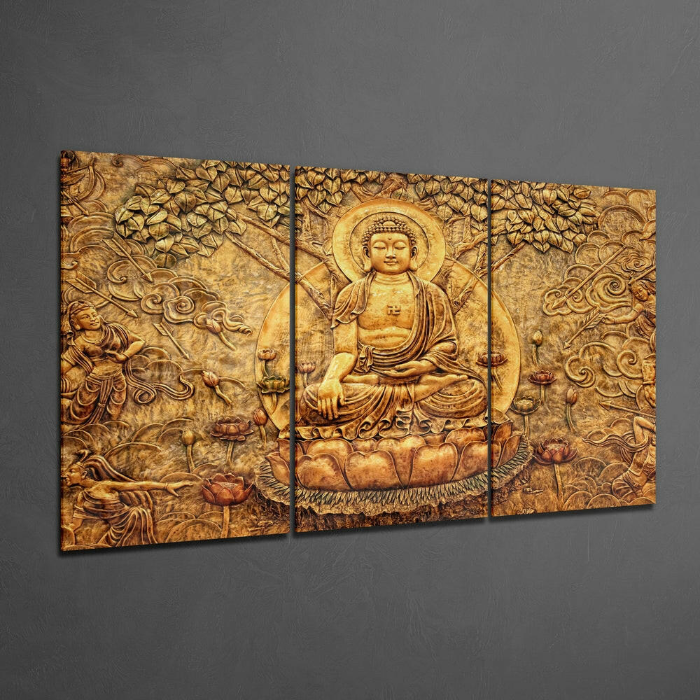 Gold Buddha Lotus Glass Wall Art