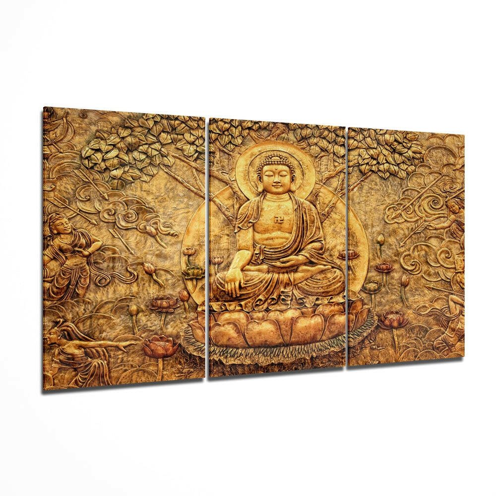 Gold Buddha Lotus Glass Wall Art