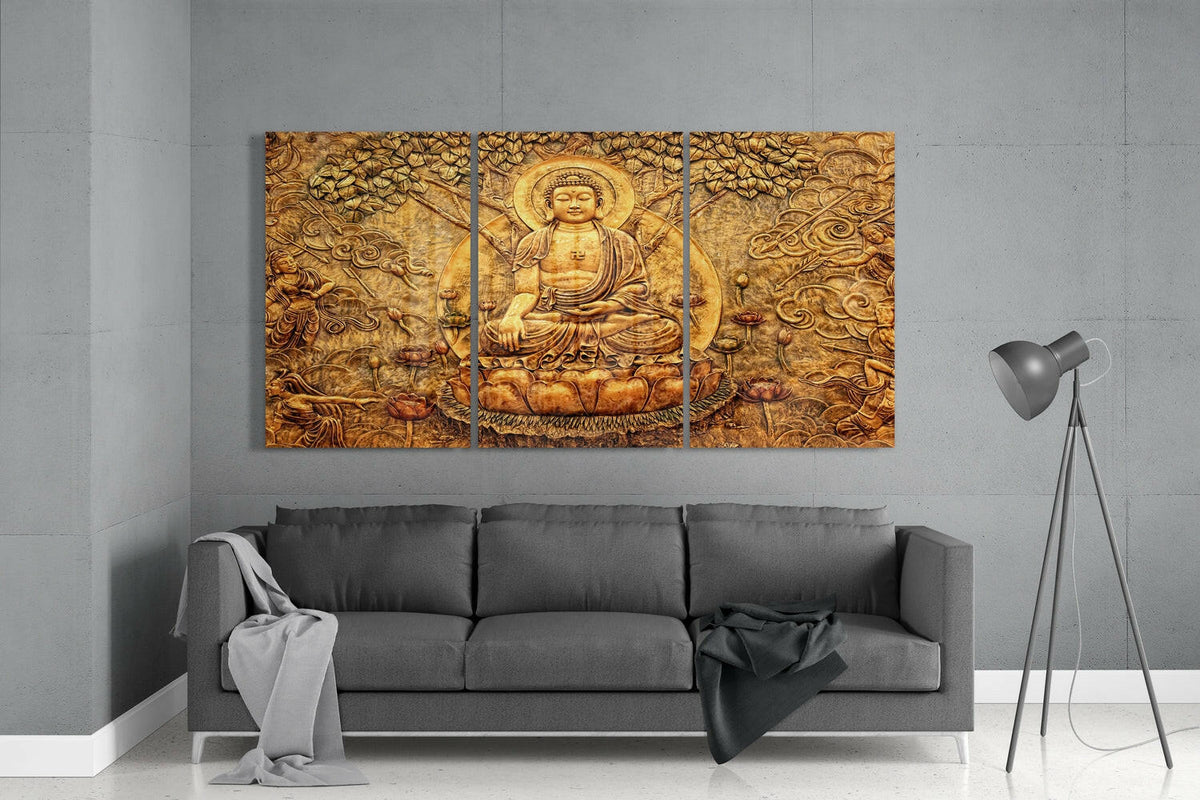 Gold Buddha Lotus Glass Wall Art
