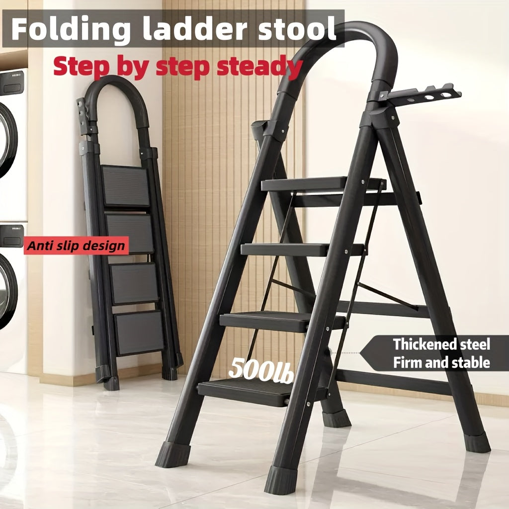 Escalera de Tijera Plegable Reforzada de 3/4/5 Peldaños Antideslizante Capacidad 227 kg Portátil