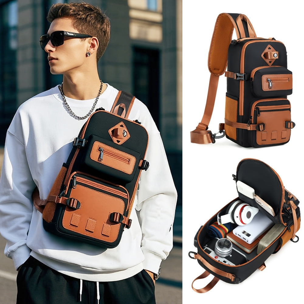Bolso bandolera antirrobo para hombre, mochila de pecho cruzada, bolso de viaje impermeable con USB