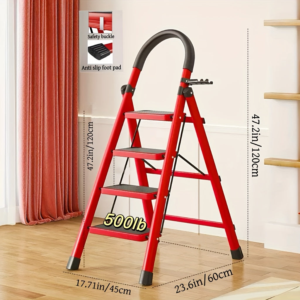 Escalera de Tijera Plegable Reforzada de 3/4/5 Peldaños Antideslizante Capacidad 227 kg Portátil