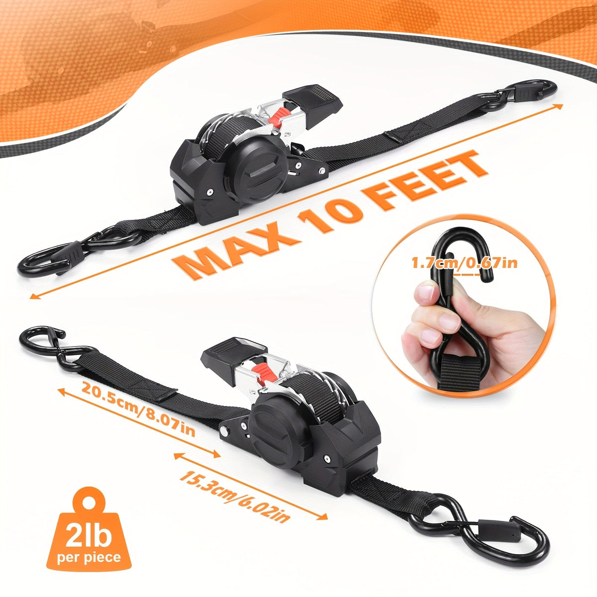 Correas de amarre de trinquete retráctiles de 4 piezas – Correas de carga autorretráctiles de servicio pesado de 10 pies para camiones, remolques y motocicletas