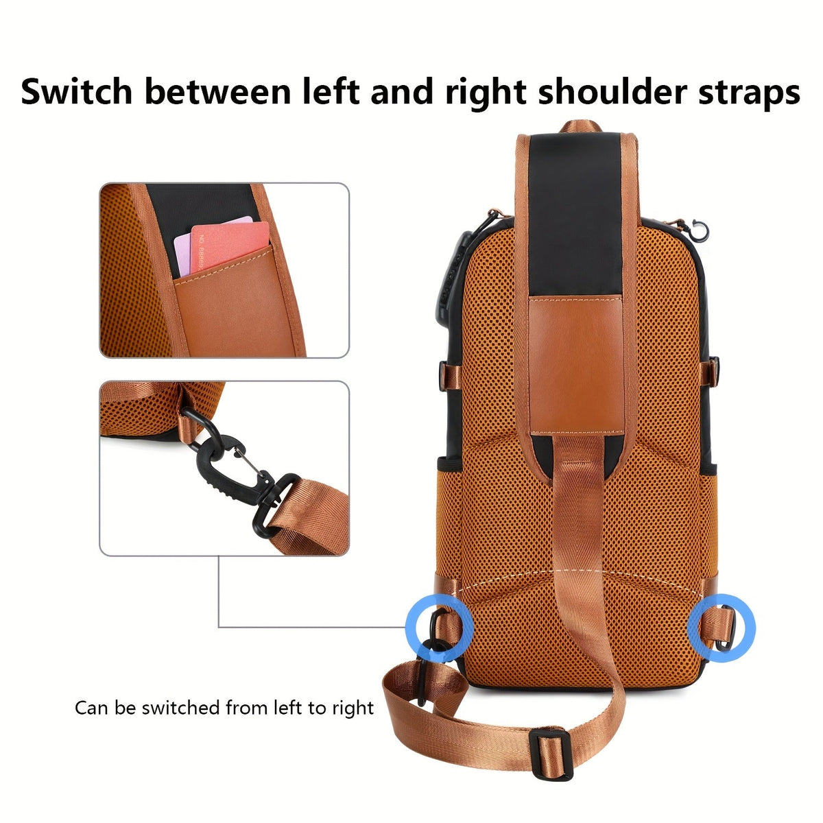 Bolso bandolera antirrobo para hombre, mochila de pecho cruzada, bolso de viaje impermeable con USB