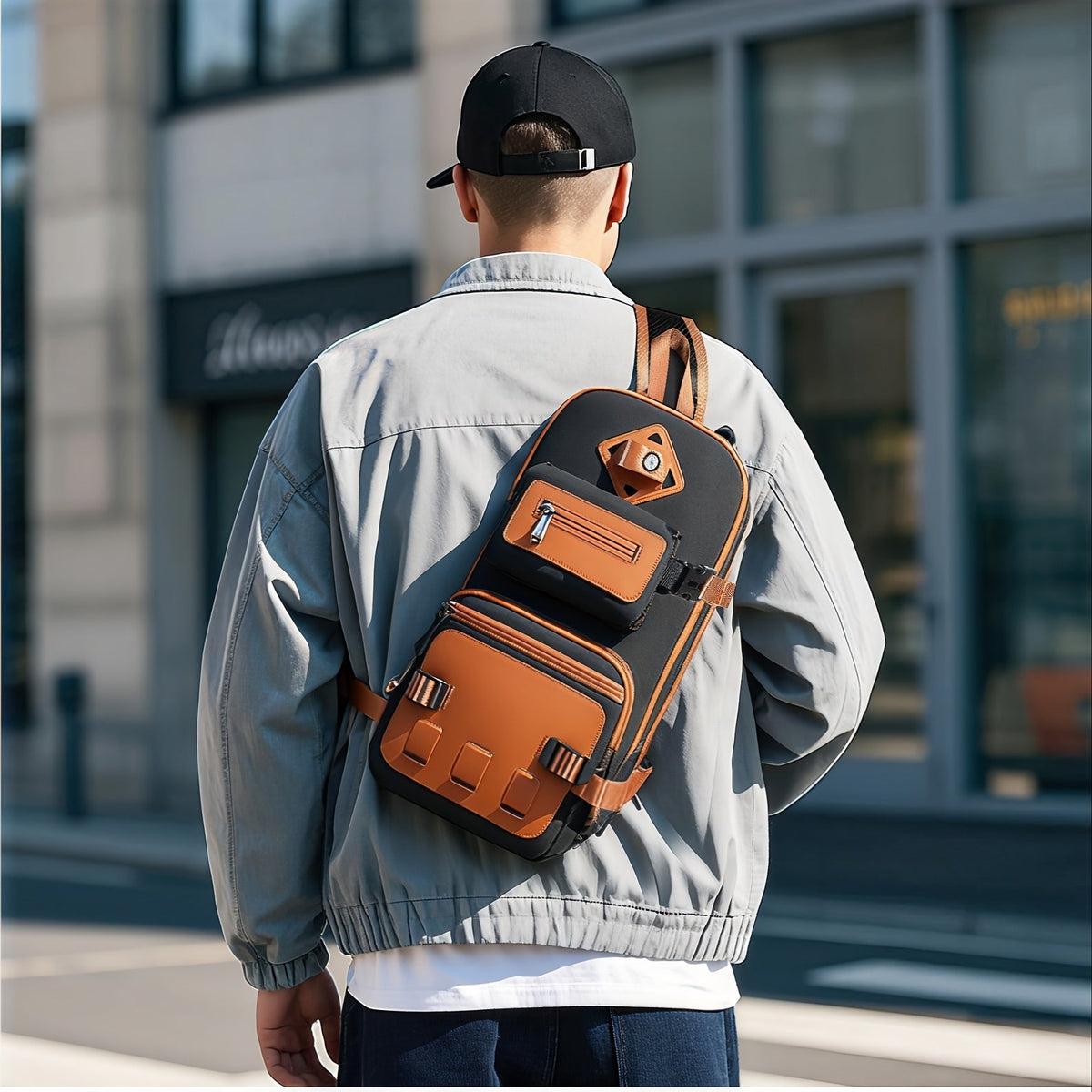 Bolso bandolera antirrobo para hombre, mochila de pecho cruzada, bolso de viaje impermeable con USB