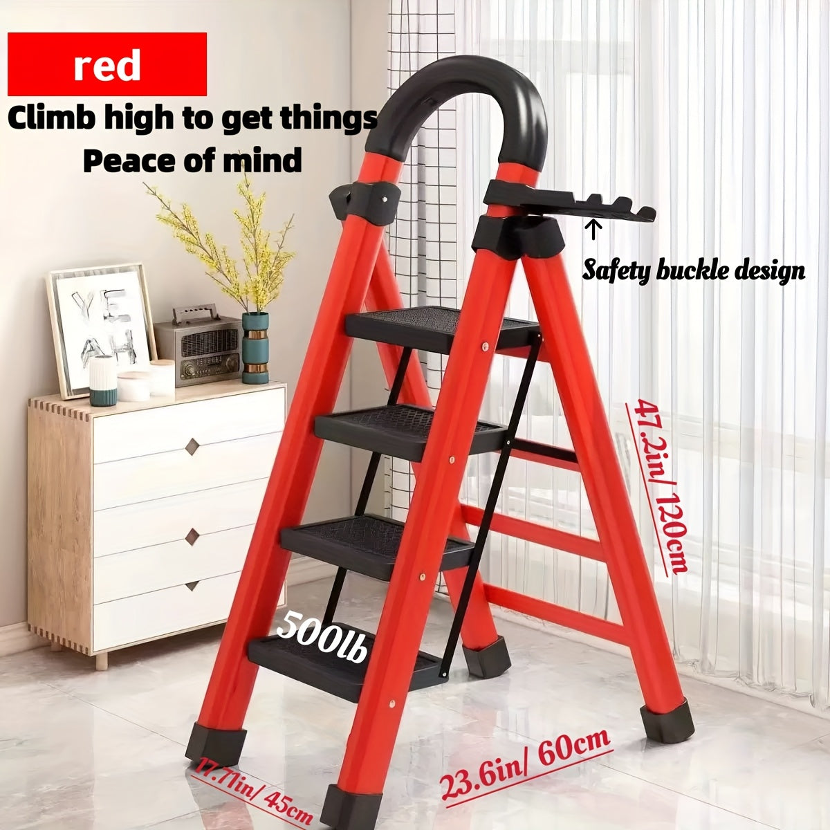 Escalera de Tijera Plegable Reforzada de 3/4/5 Peldaños Antideslizante Capacidad 227 kg Portátil
