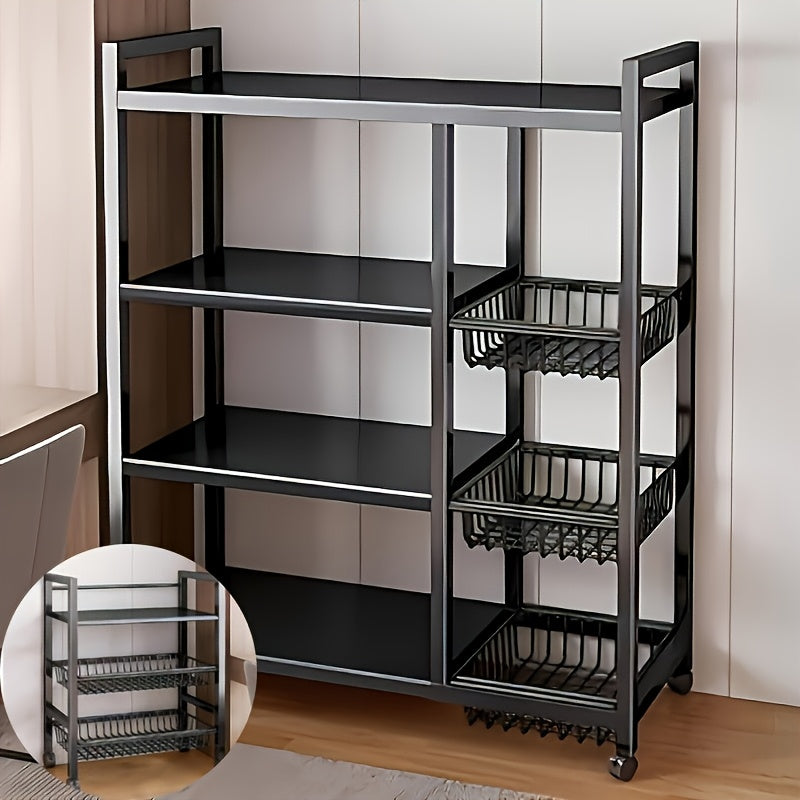 Estantería de almacenamiento rodante de 4 niveles con cestas, estante utilitario de metal con ruedas, organizador para cocina y garaje