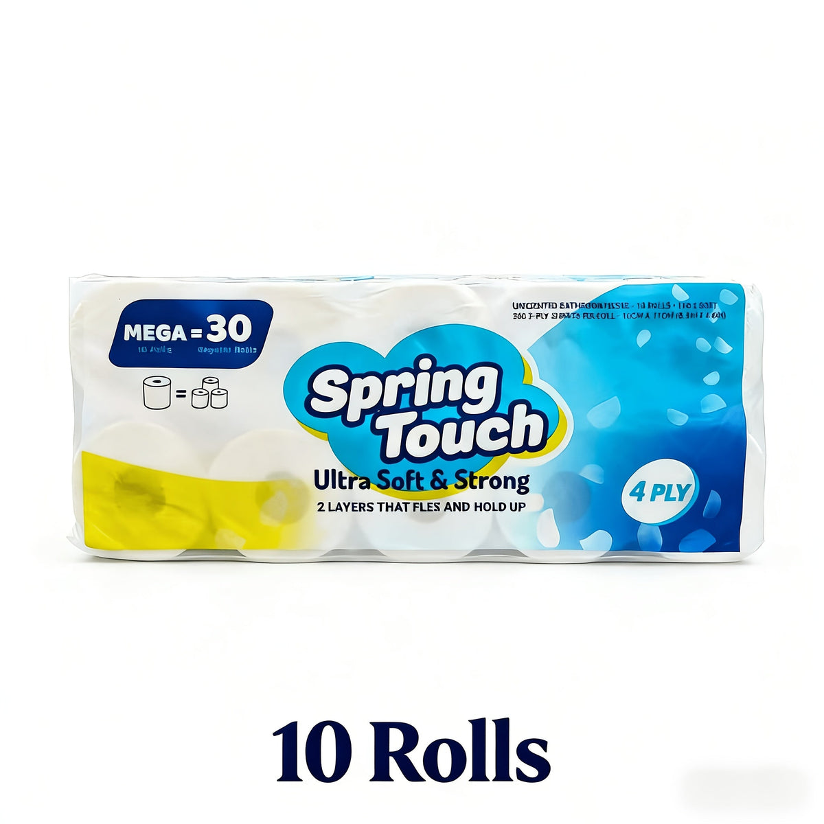 Papel higiénico Spring Touch de 4 capas, ultrasuave, resistente, 10/20/30 rollos, sin pelusas