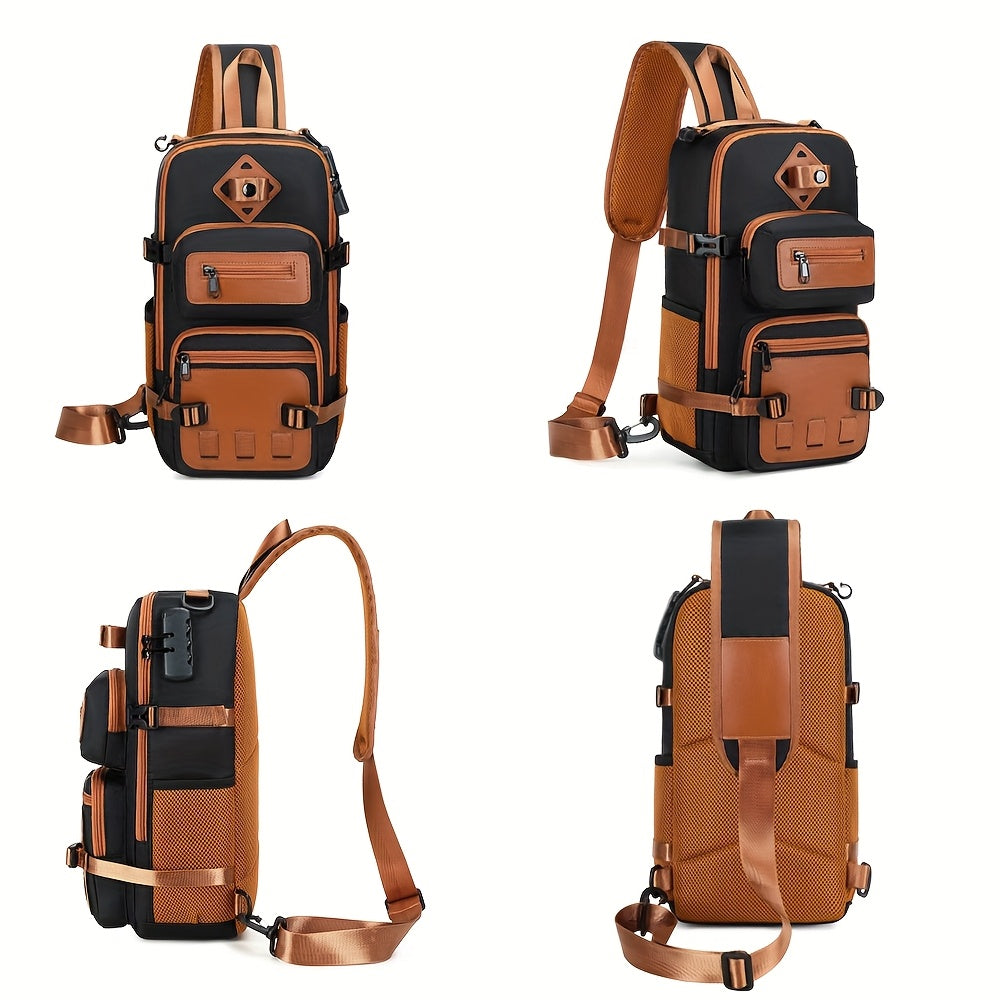Bolso bandolera antirrobo para hombre, mochila de pecho cruzada, bolso de viaje impermeable con USB