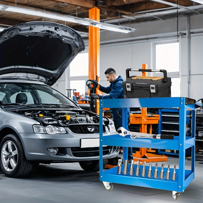Carro de herramientas rodante de 3 niveles con ruedas, carro utilitario de almacenamiento de acero