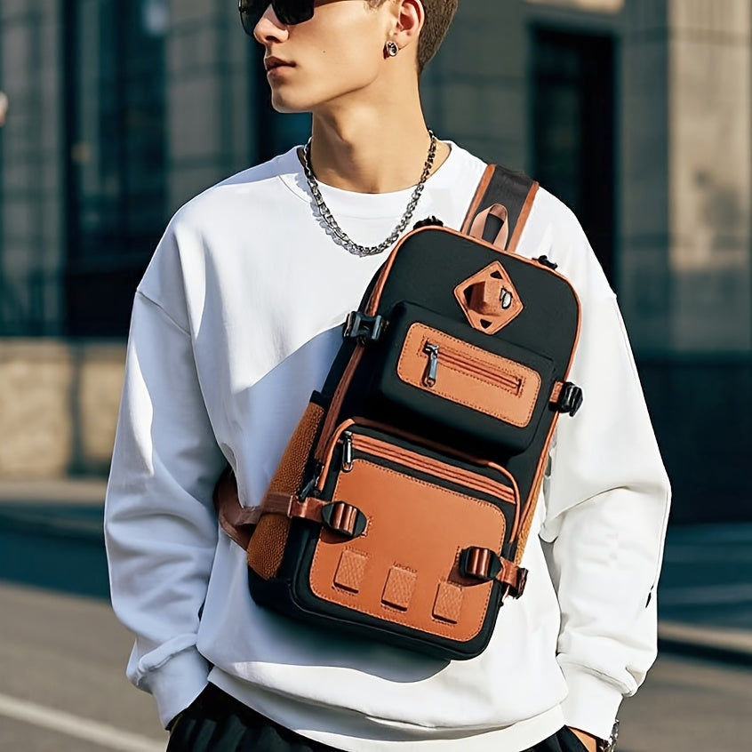 Bolso bandolera antirrobo para hombre, mochila de pecho cruzada, bolso de viaje impermeable con USB