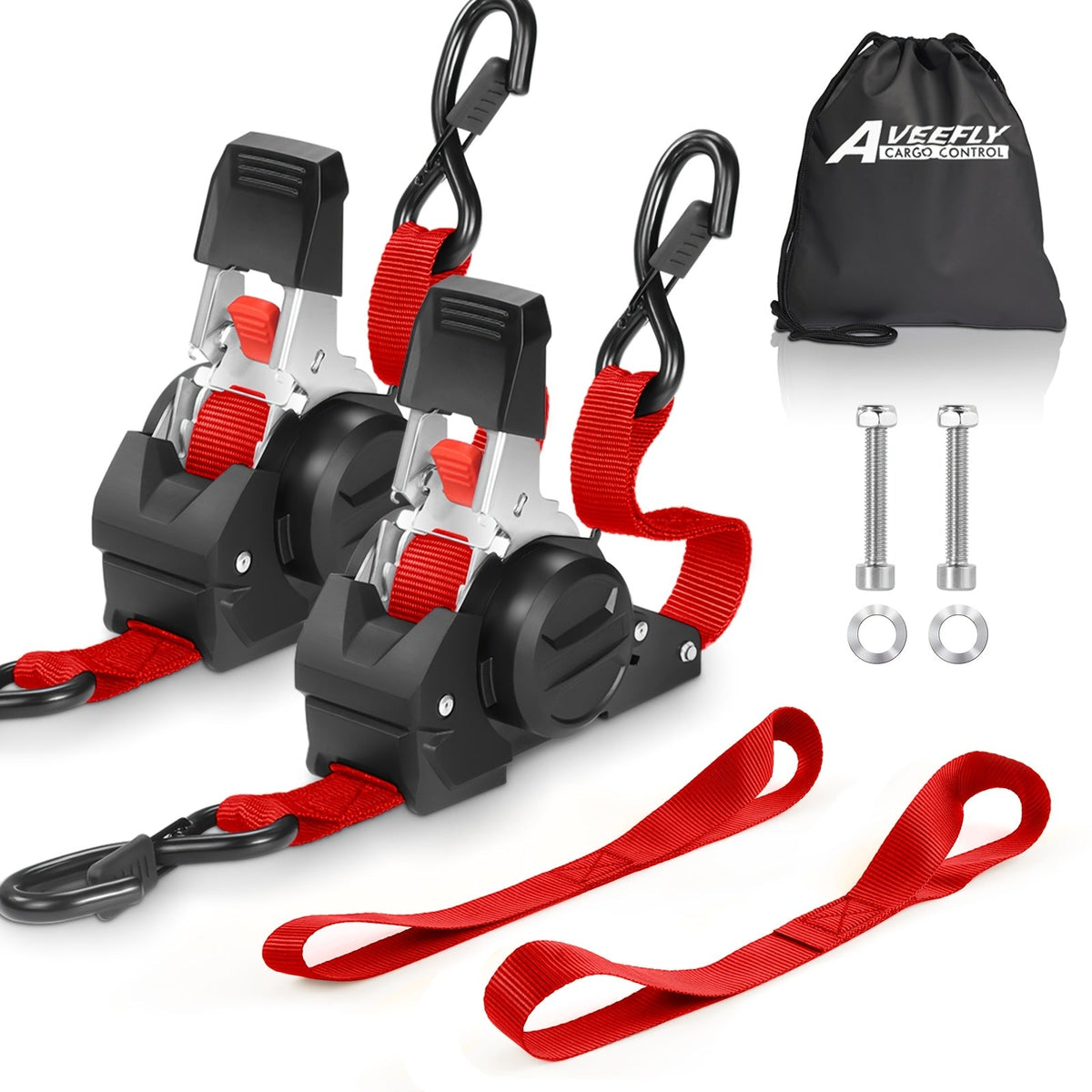 Correas de amarre de trinquete retráctiles de 4 piezas – Correas de carga autorretráctiles de servicio pesado de 10 pies para camiones, remolques y motocicletas