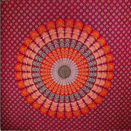 Maroon Peacock Mandala Tapestry Cotton Wall Throw Decor