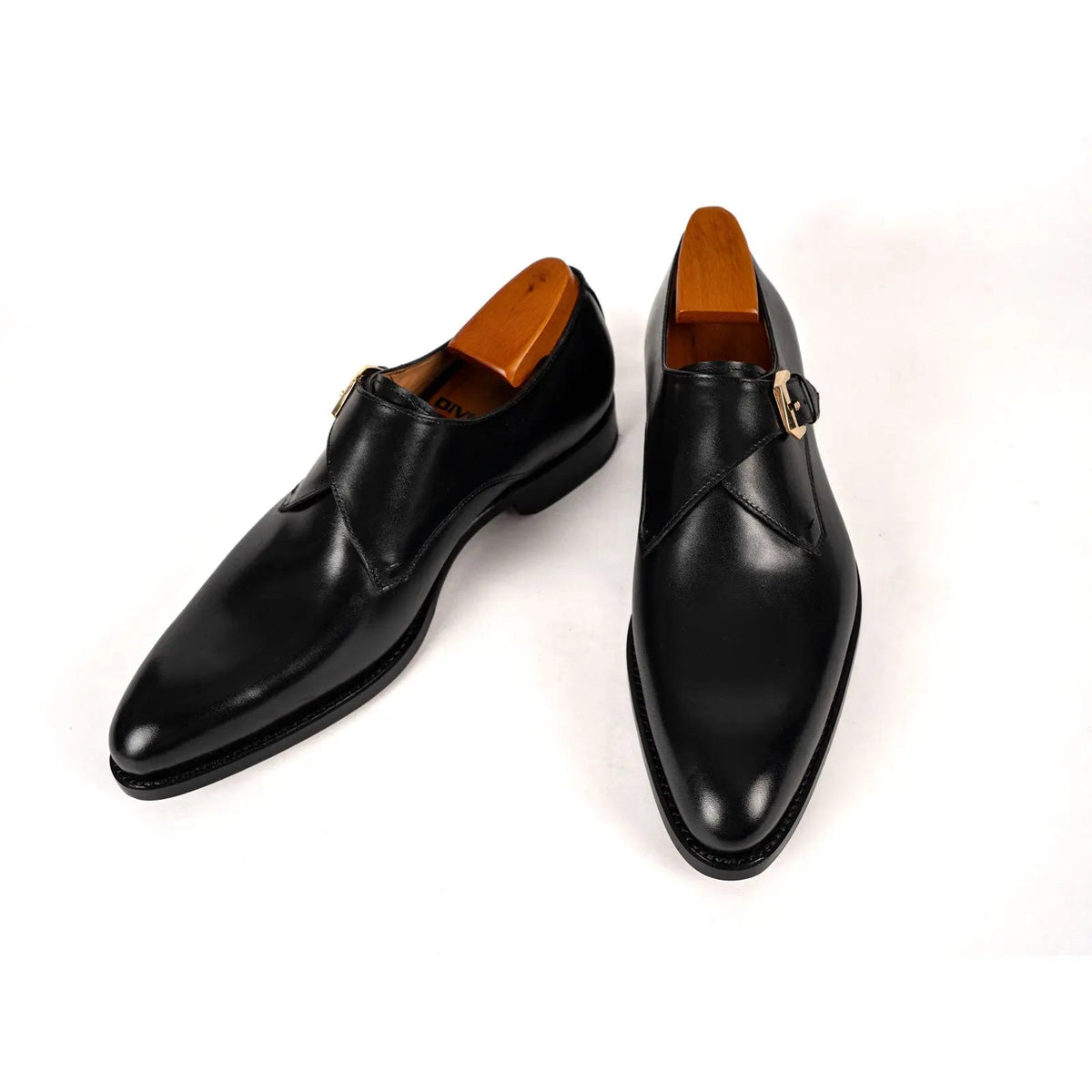Black Plain-Toe Cow Leather Monk Shoes