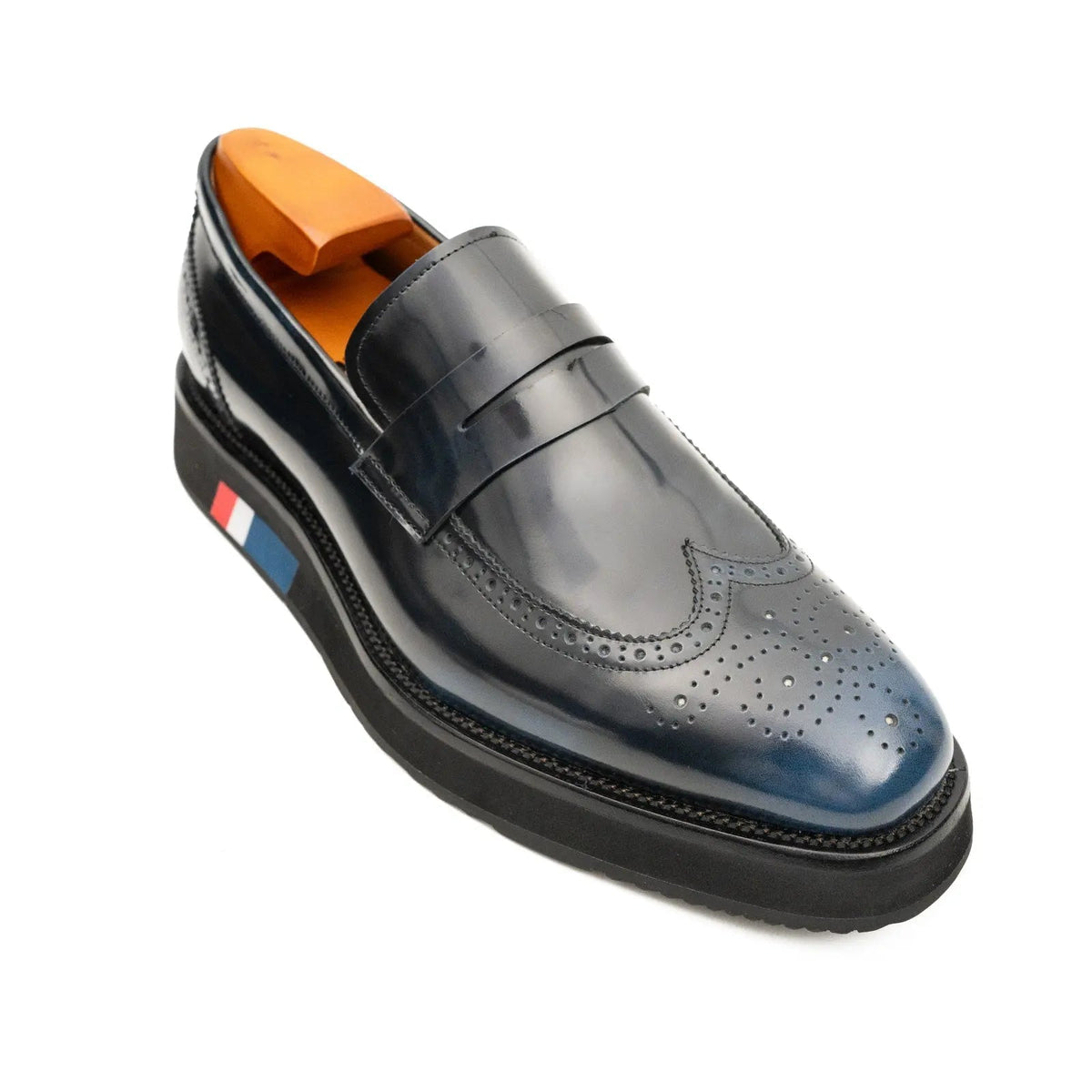 Blue Platform Calf Leather Loafers