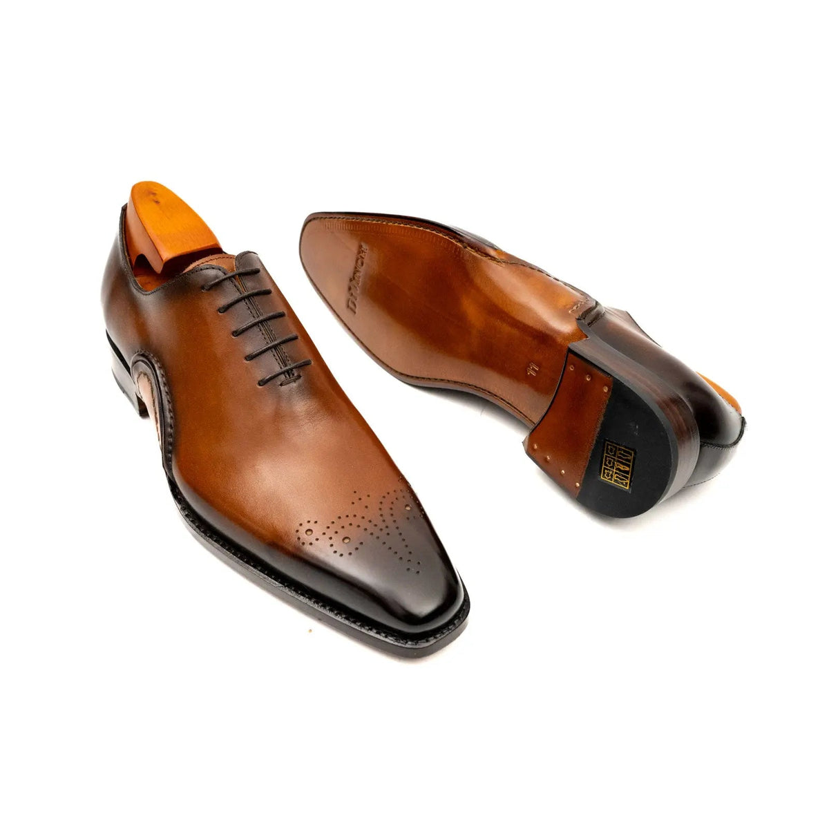 Tan Square-Toe Calf Leather Oxford Shoes