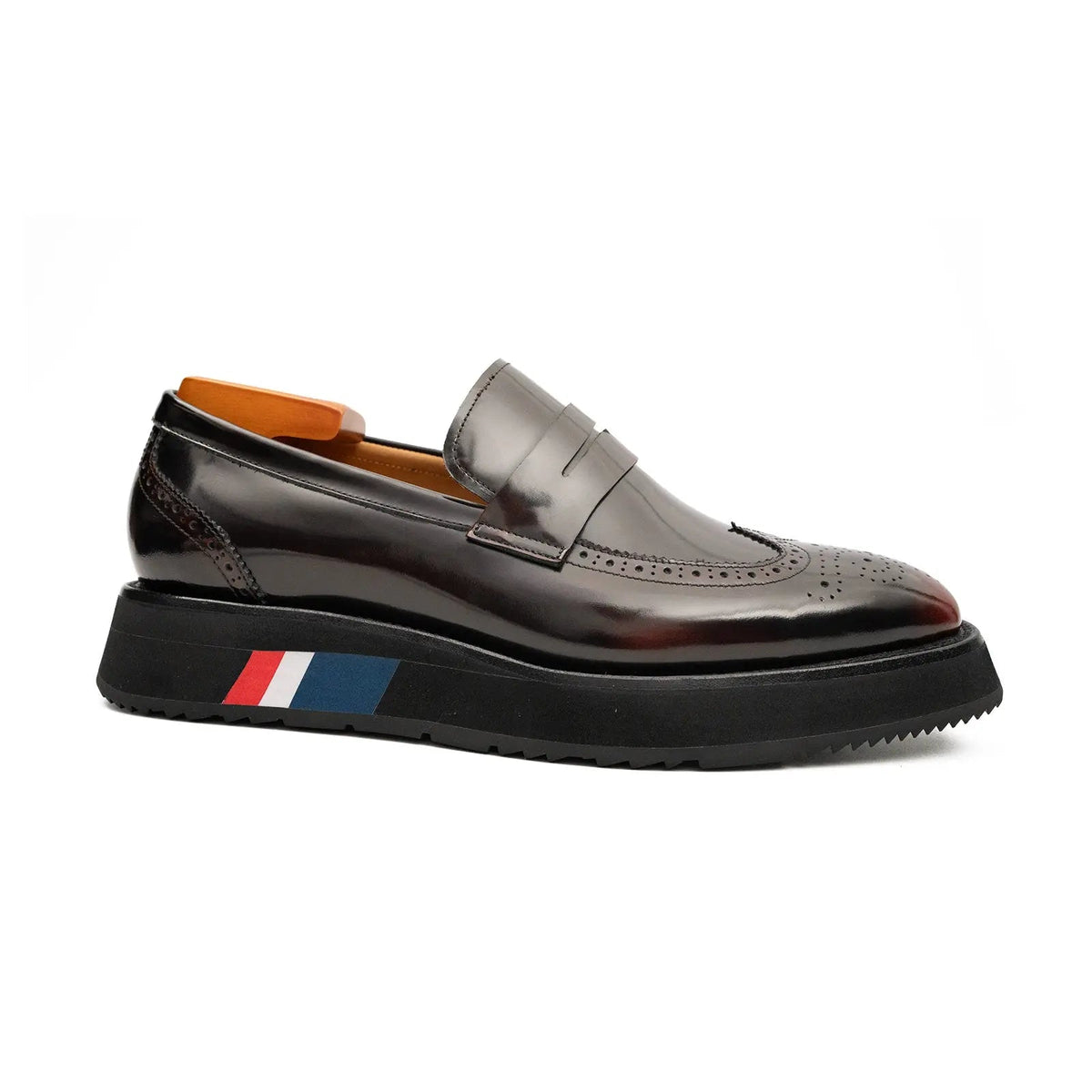 Burgundy Platform Calf Leather Loafers