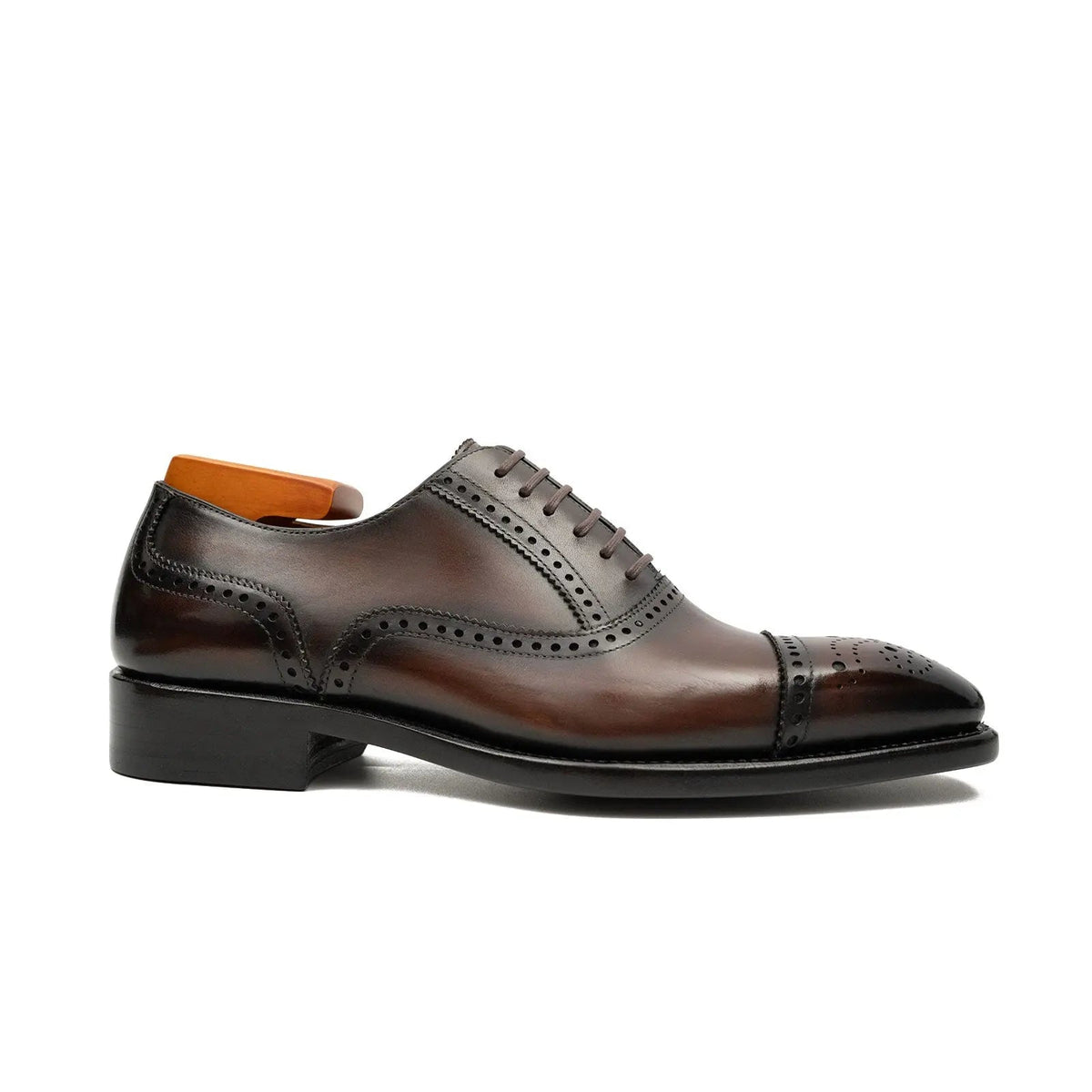 Brown Cap-Toe Calf Leather Oxford Shoes