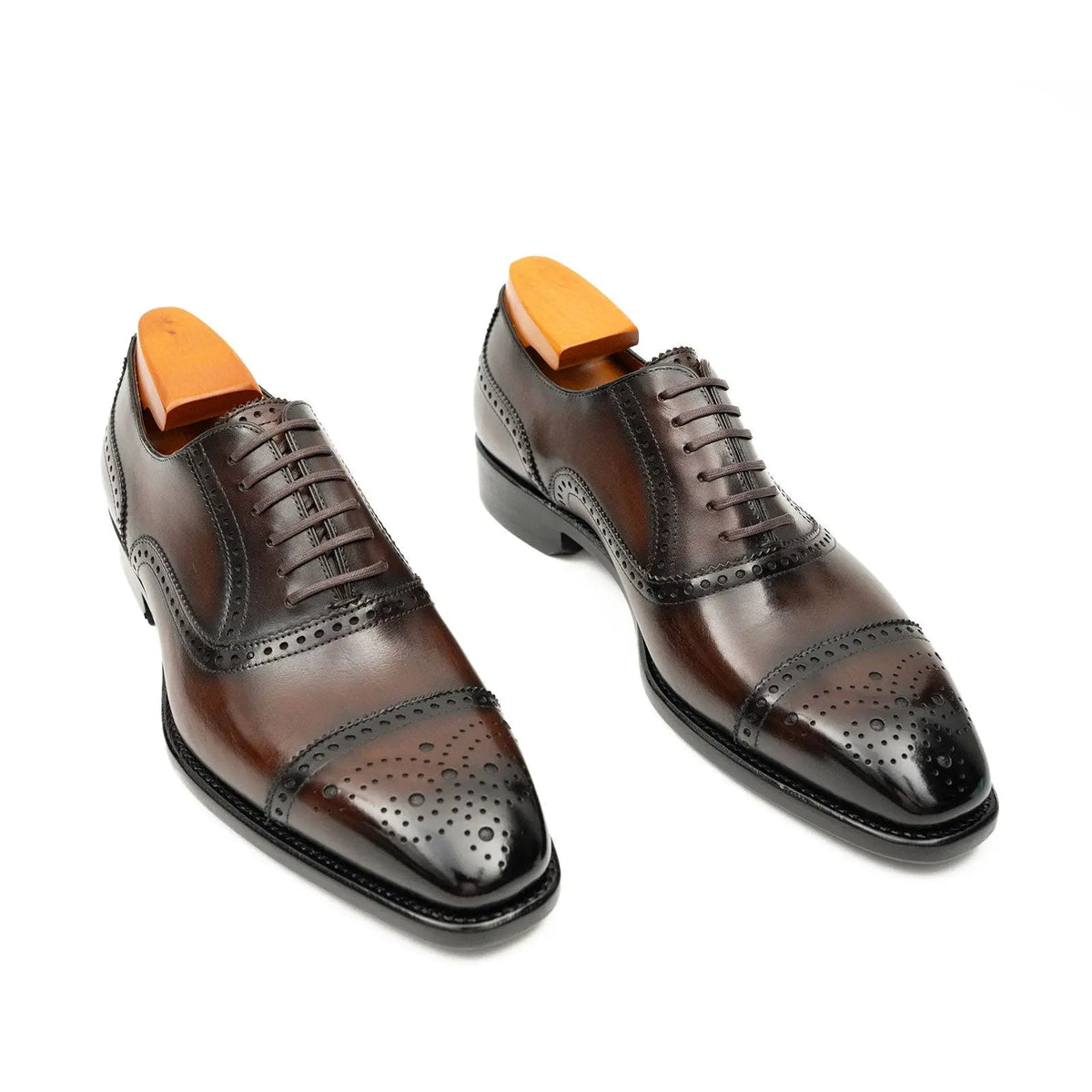 Brown Cap-Toe Calf Leather Oxford Shoes