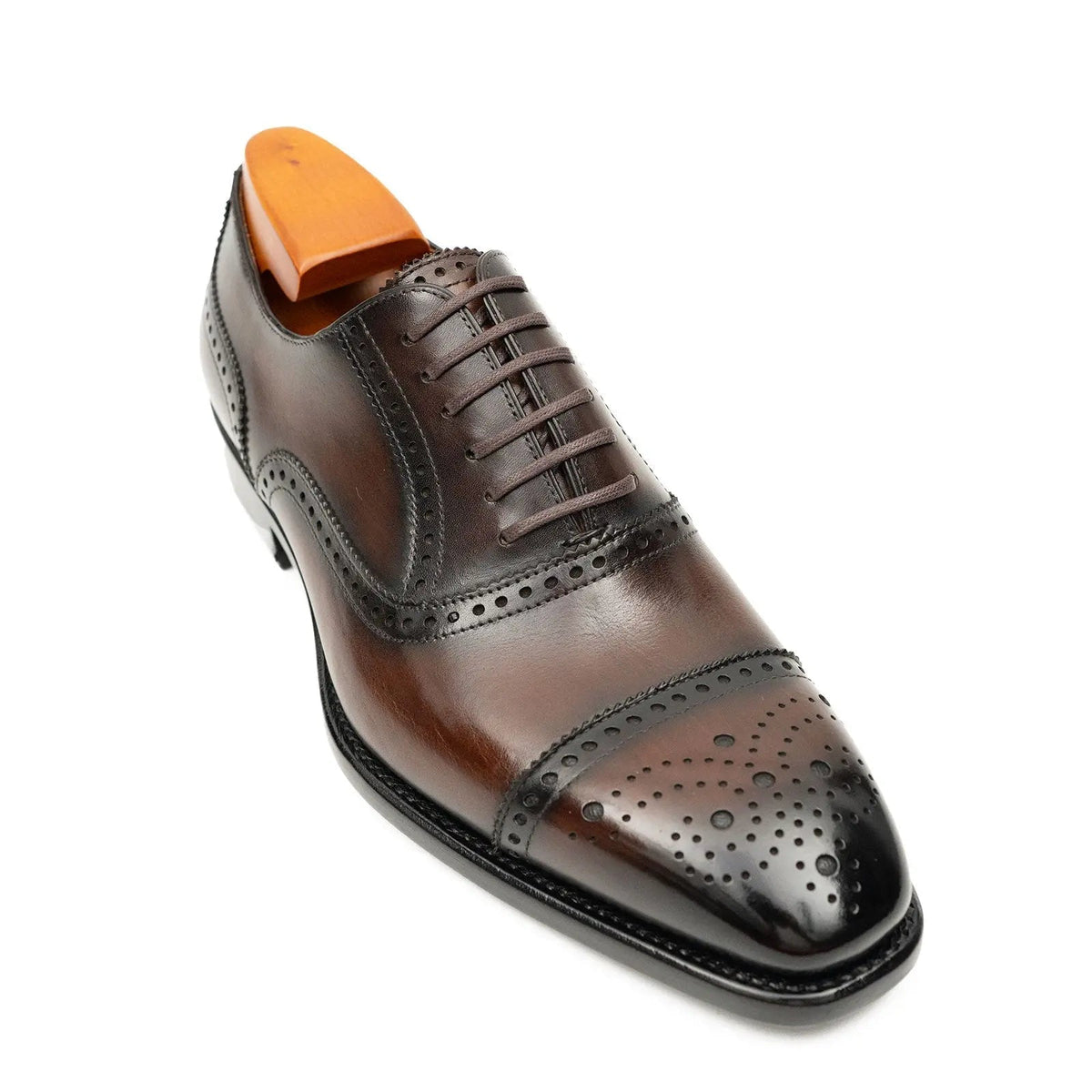 Brown Cap-Toe Calf Leather Oxford Shoes