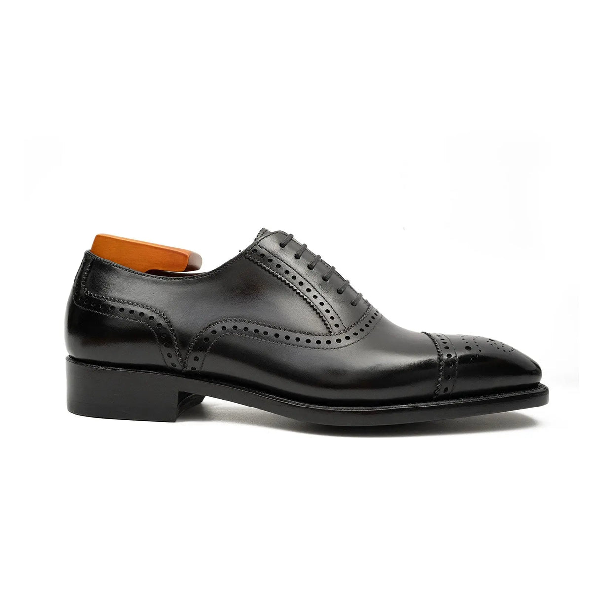 Black Cap-Toe Calf Leather Oxford Shoes