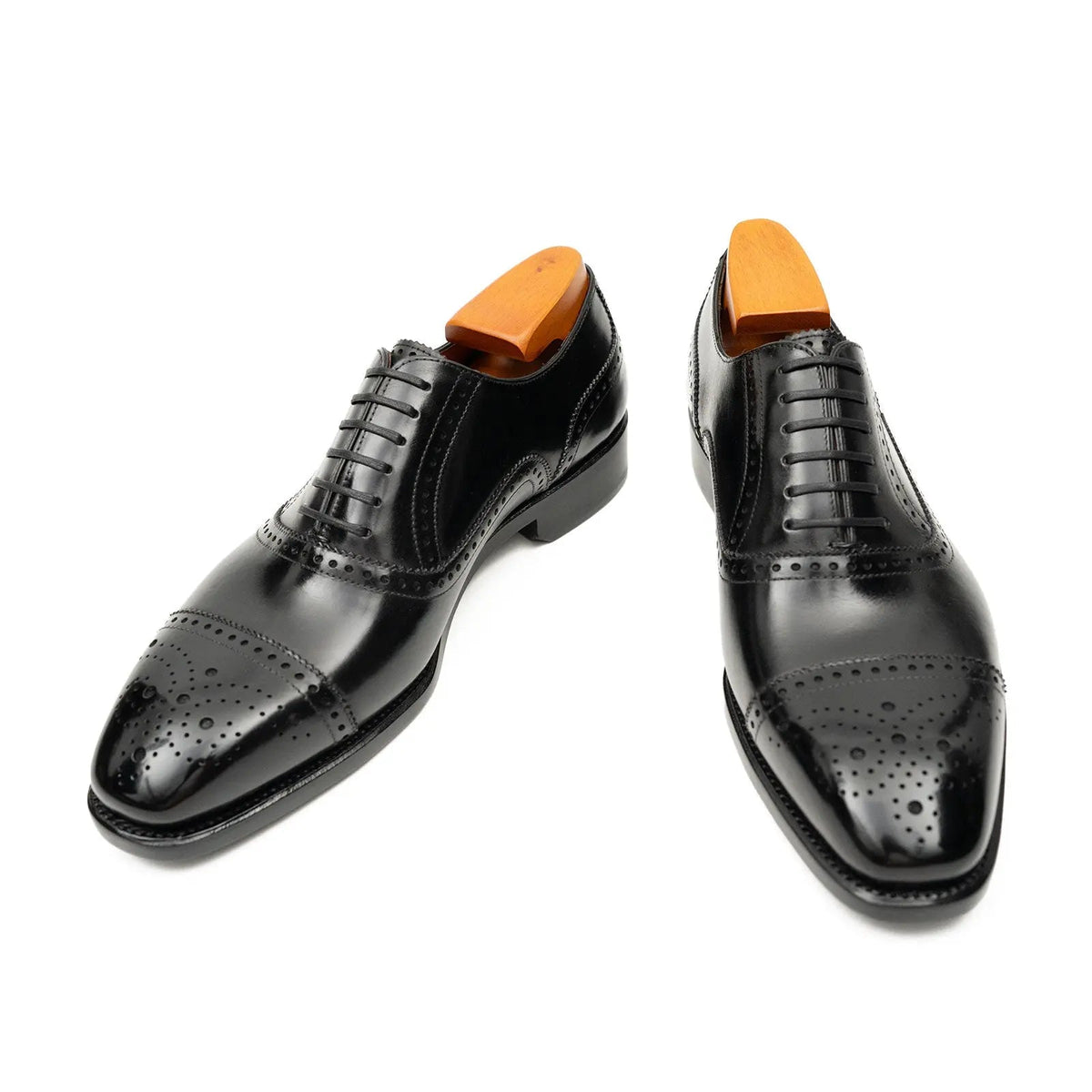 Black Cap-Toe Calf Leather Oxford Shoes