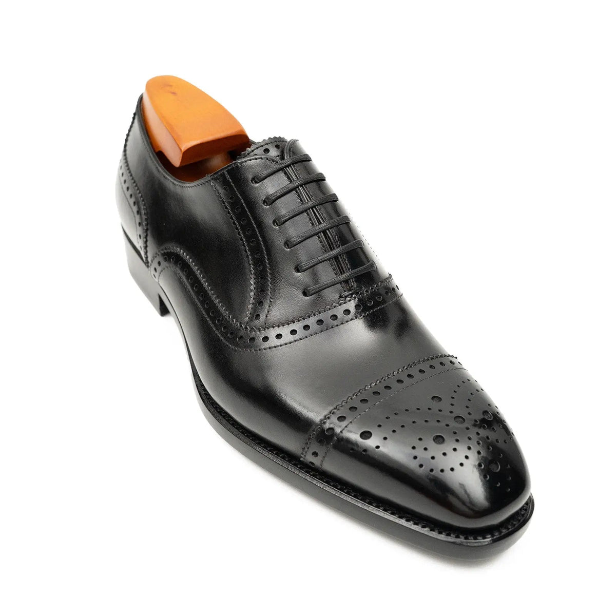 Black Cap-Toe Calf Leather Oxford Shoes