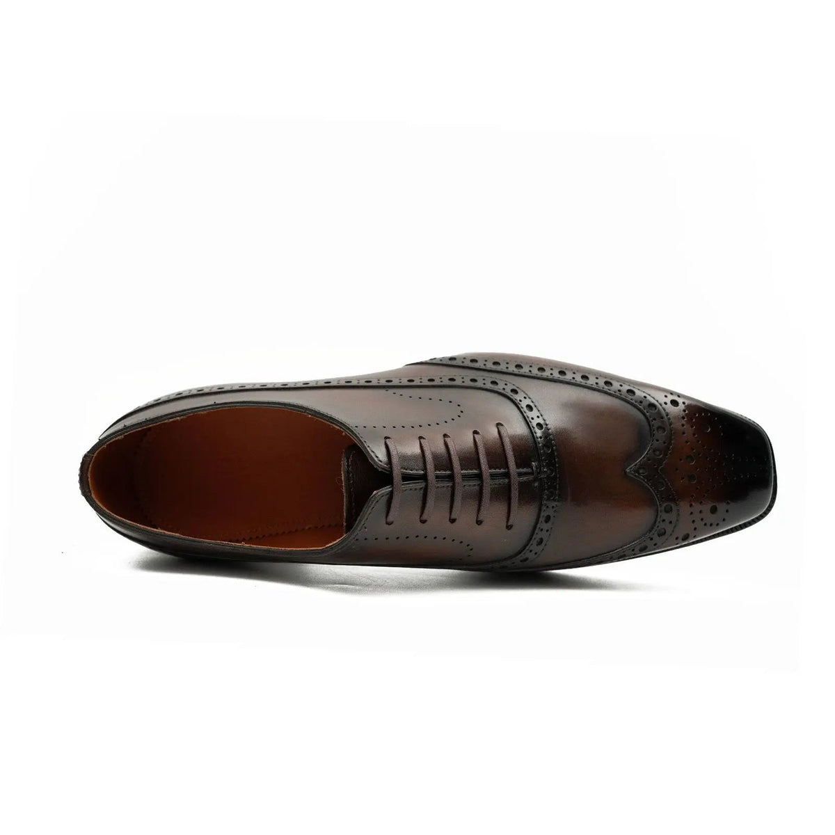 Glossy Wingtip Oxford Shoe with Tapered Squared Toe